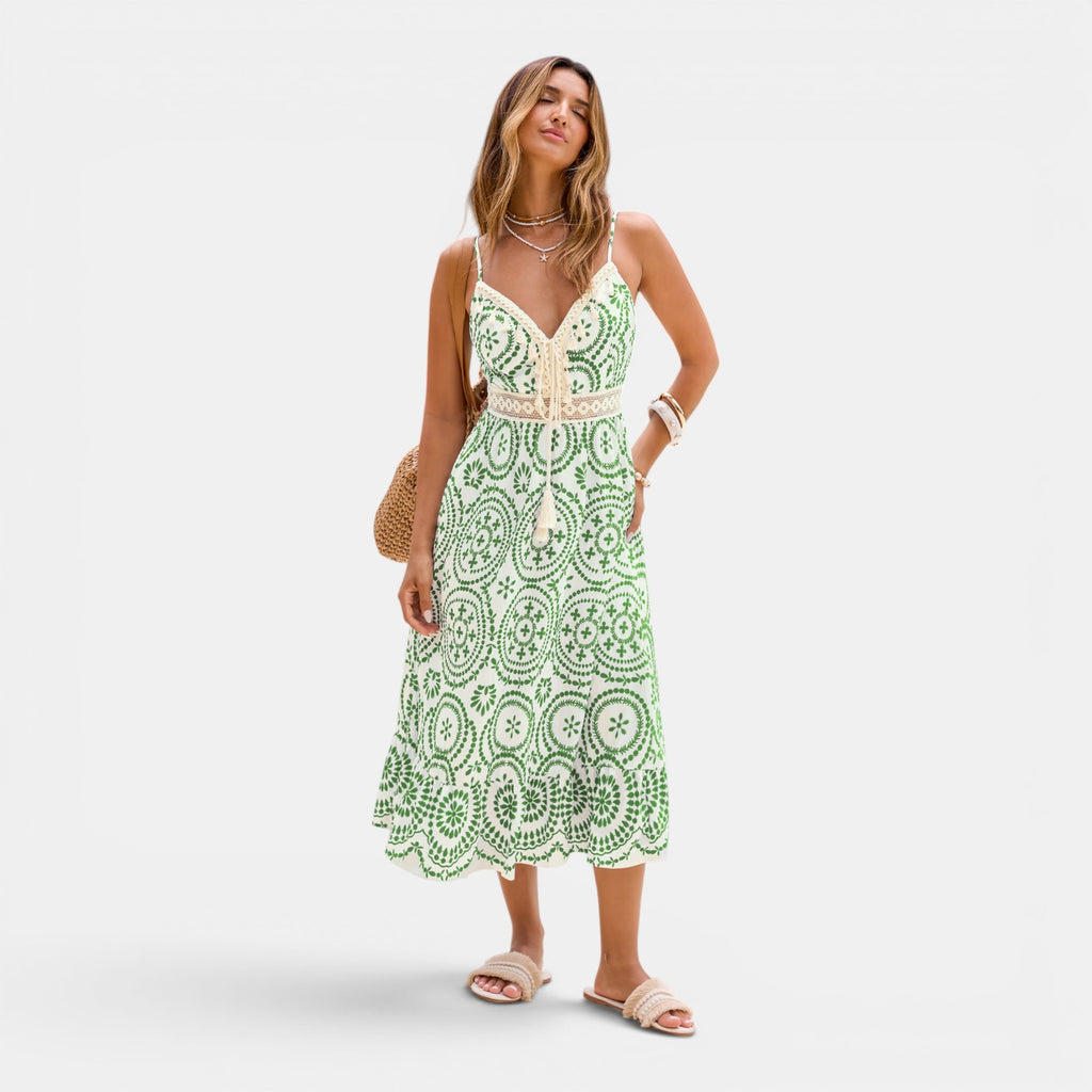 Monvaline | Women's Summer Midi Dress V-Neck Sleeveless Holiday Dress