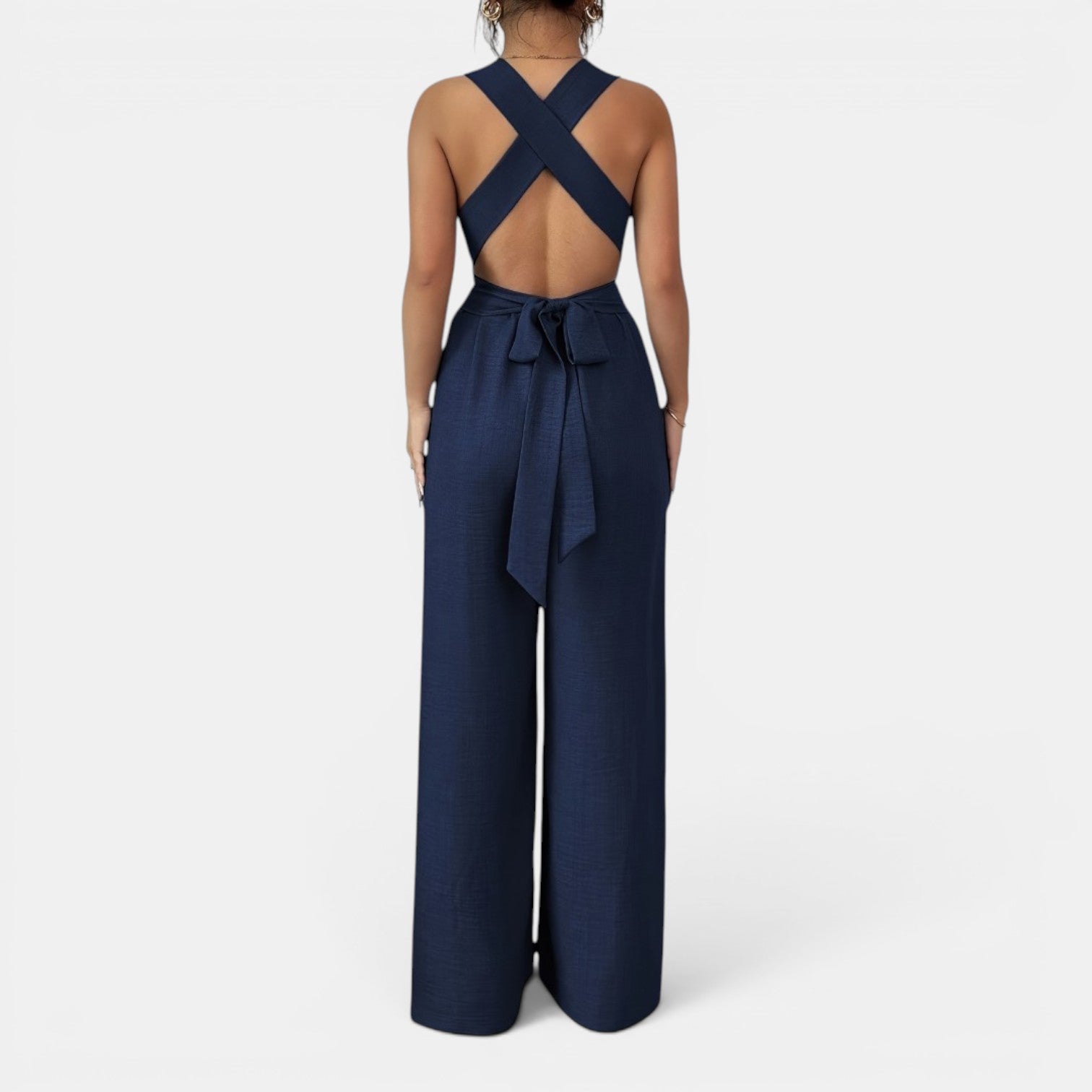 Monvaline | Women’s V-Neck Crisscross Tie Jumpsuit