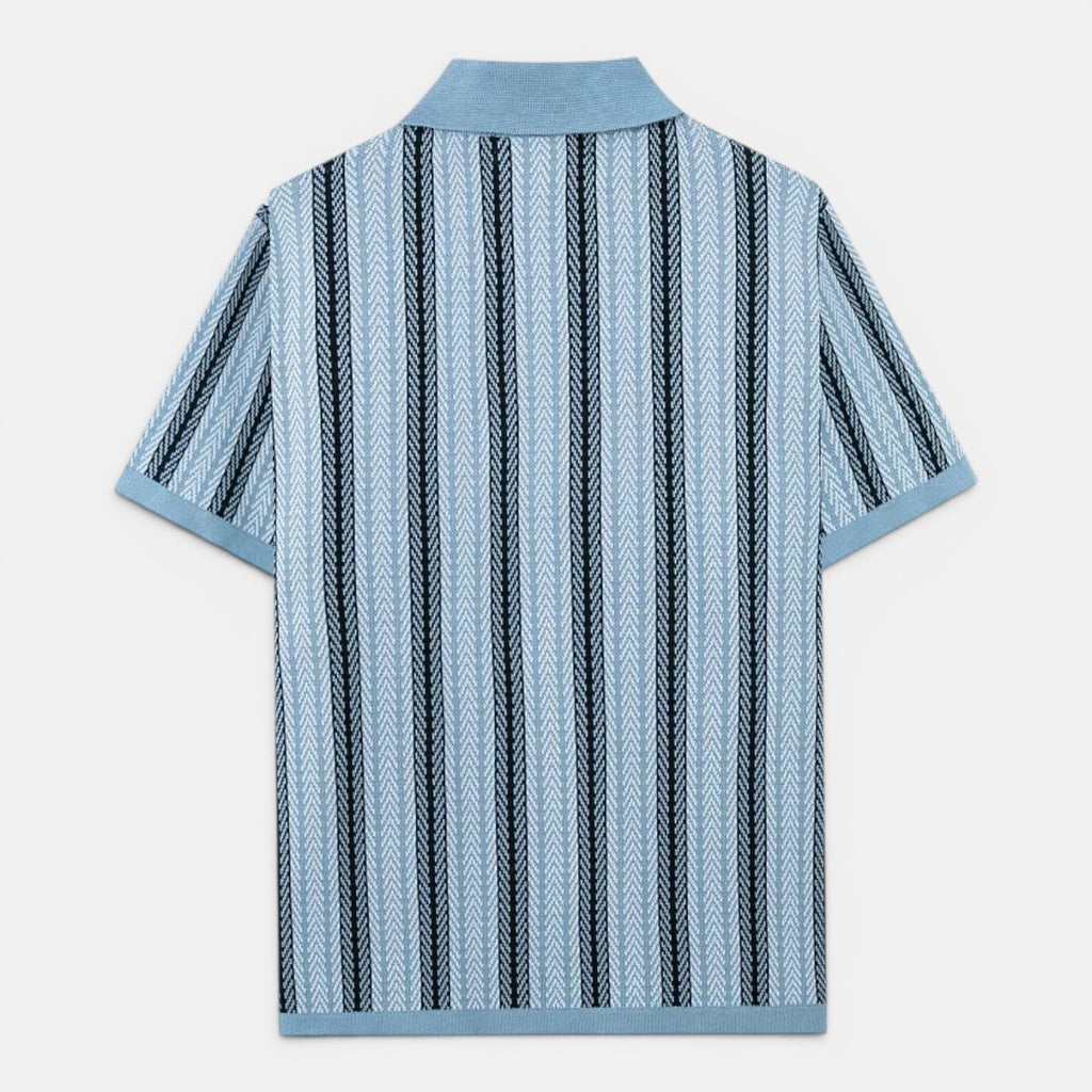 Monvaline | Men's Striped Knit Polo Shirt Smart Casual Summer Wear