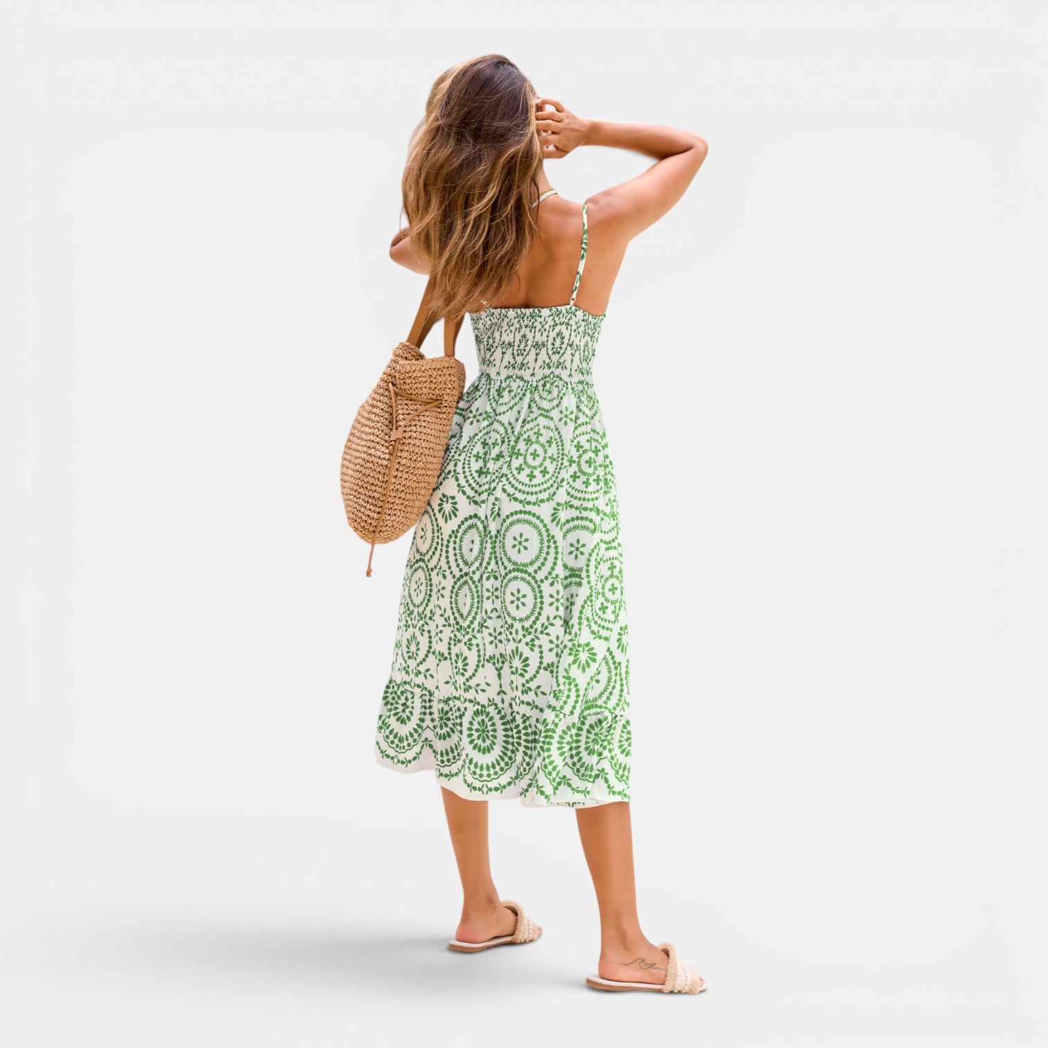 Monvaline | Women's Summer Midi Dress V-Neck Sleeveless Holiday Dress