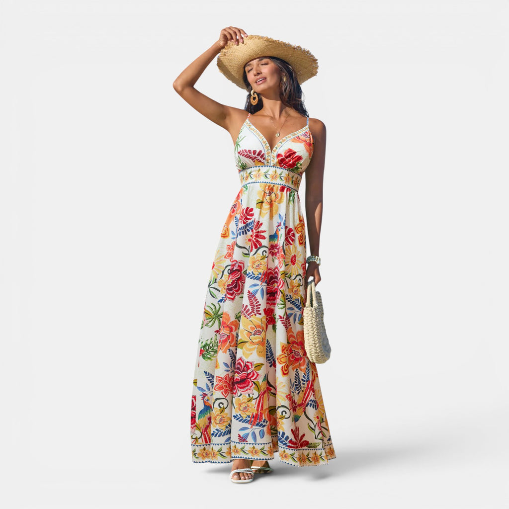 Monvaline | Women's Floral Maxi Dress for Summer Holidays and Events