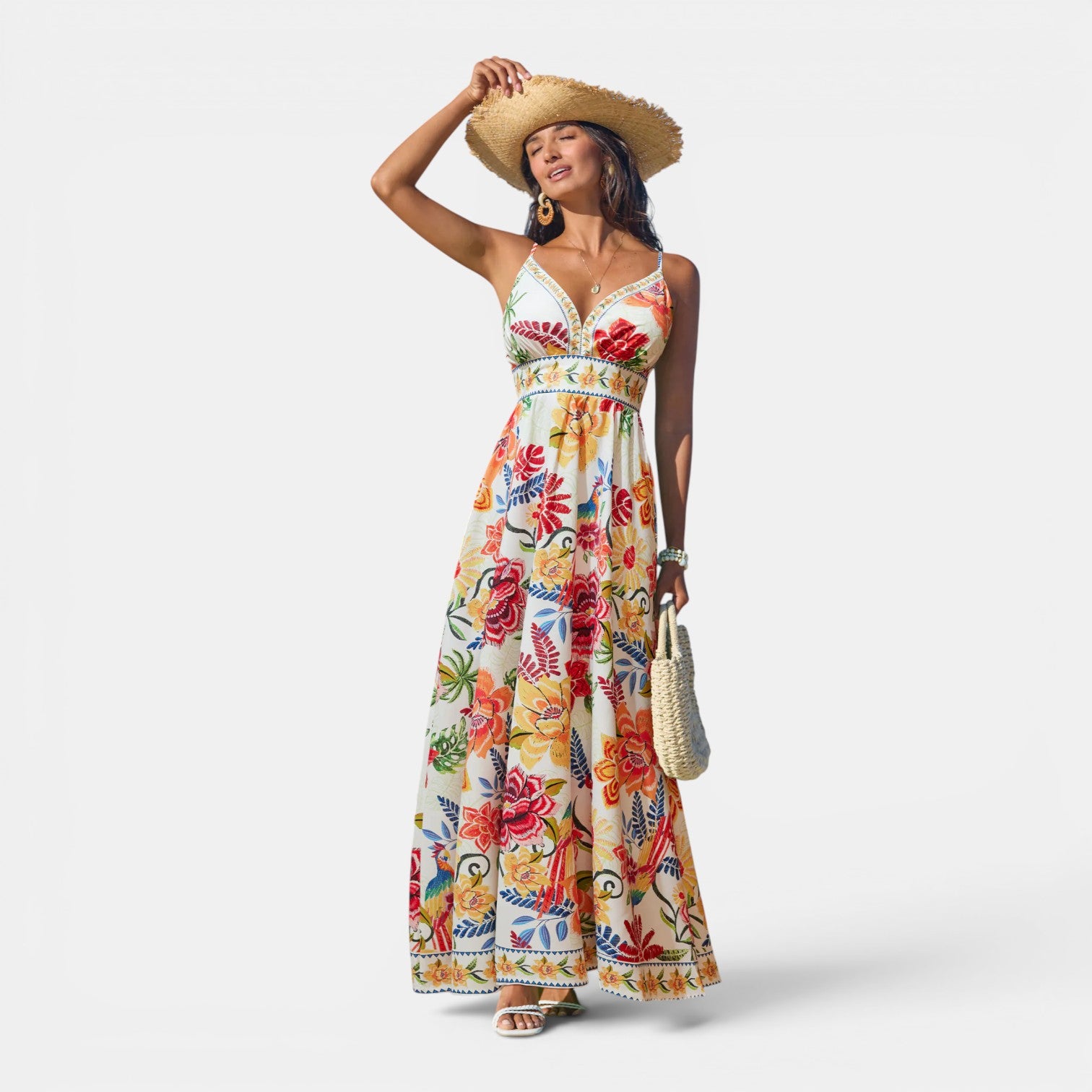 Monvaline | Women's Floral Maxi Dress for Summer Holidays and Events