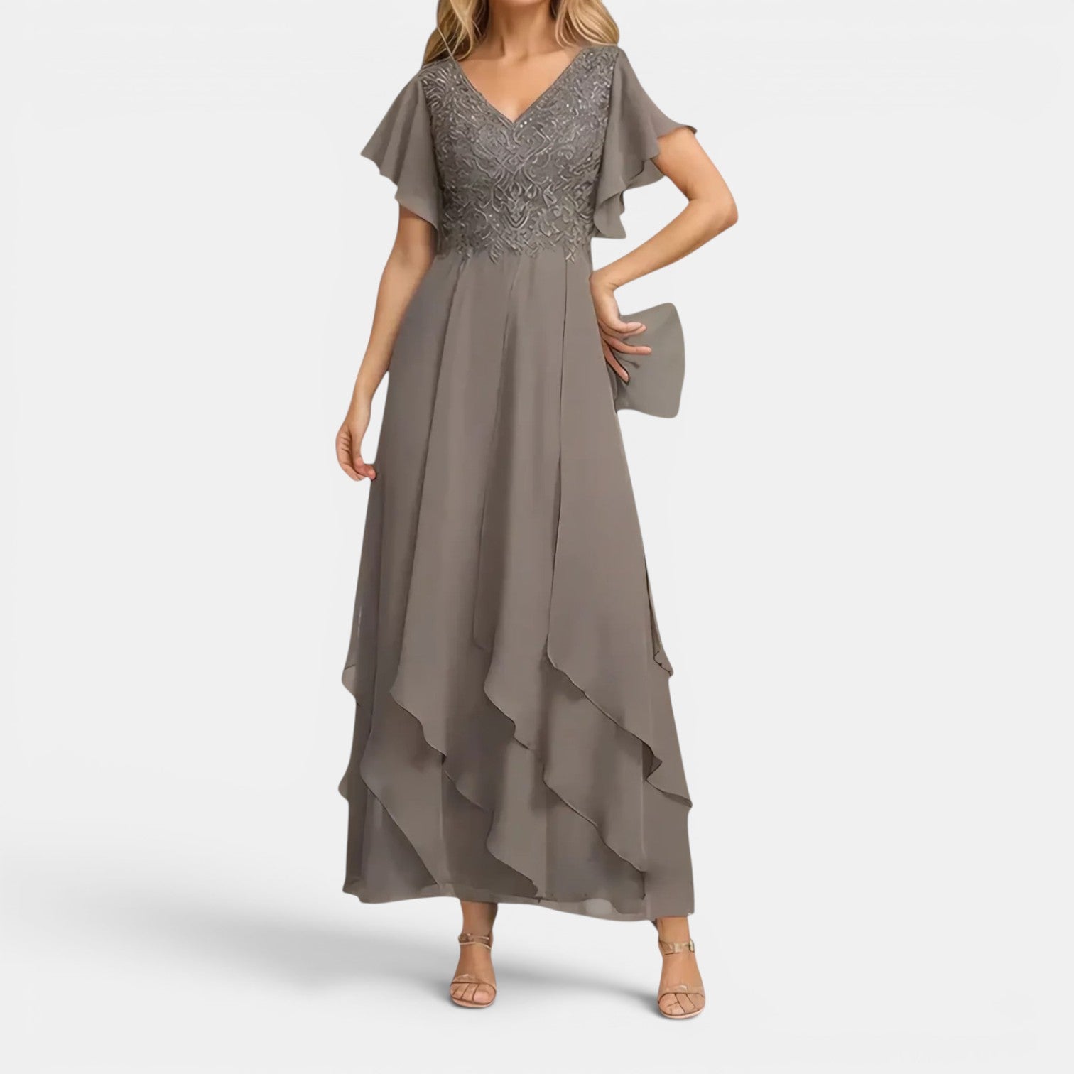 Monvaline | Women’s Lace Chiffon Occasion Dress