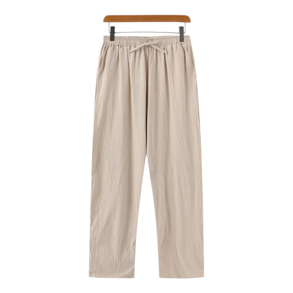 Monvaline | Men’s Linen Pants Breathable Comfort Relaxed Fit Summer Trousers