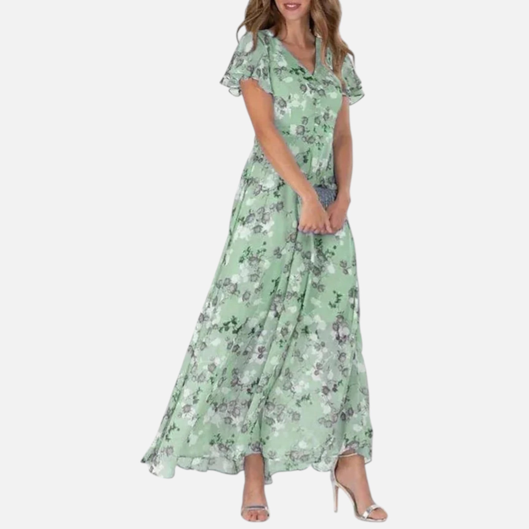 Monvaline | Women’s Floral Midi Dress Lightweight Breathable Slim Fit Elegant