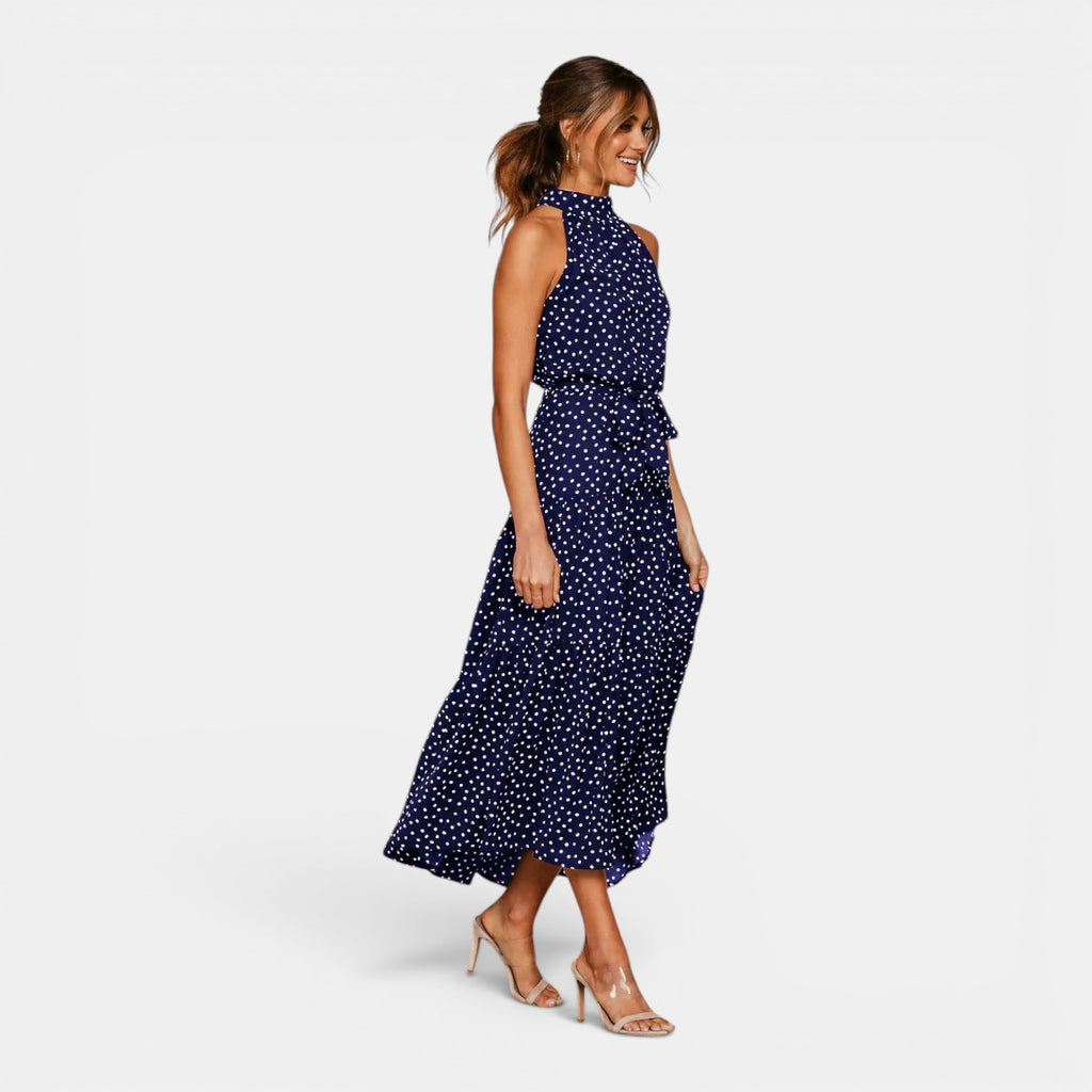 Monvaline | Women's Sleeveless Polka Dot Maxi Dress for Holidays & Beachwear