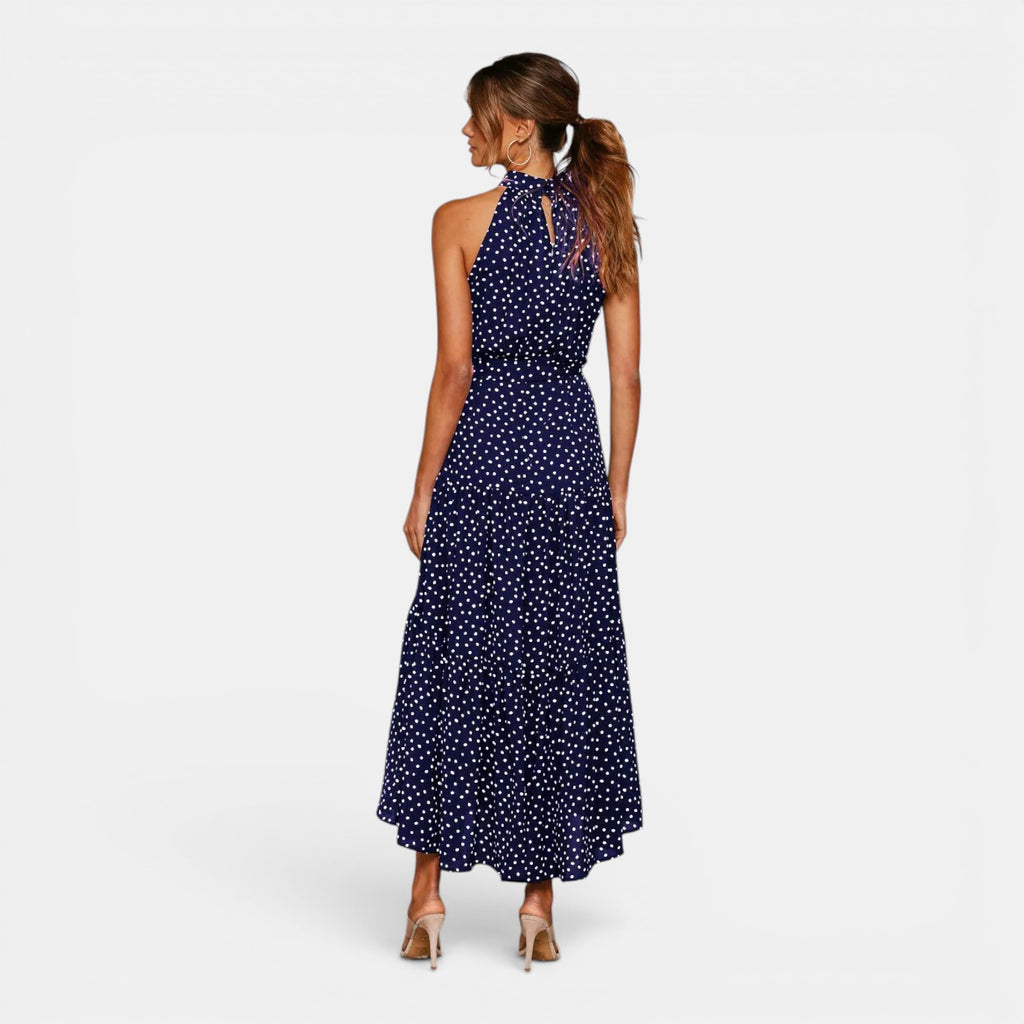 Monvaline | Women's Sleeveless Polka Dot Maxi Dress for Holidays & Beachwear