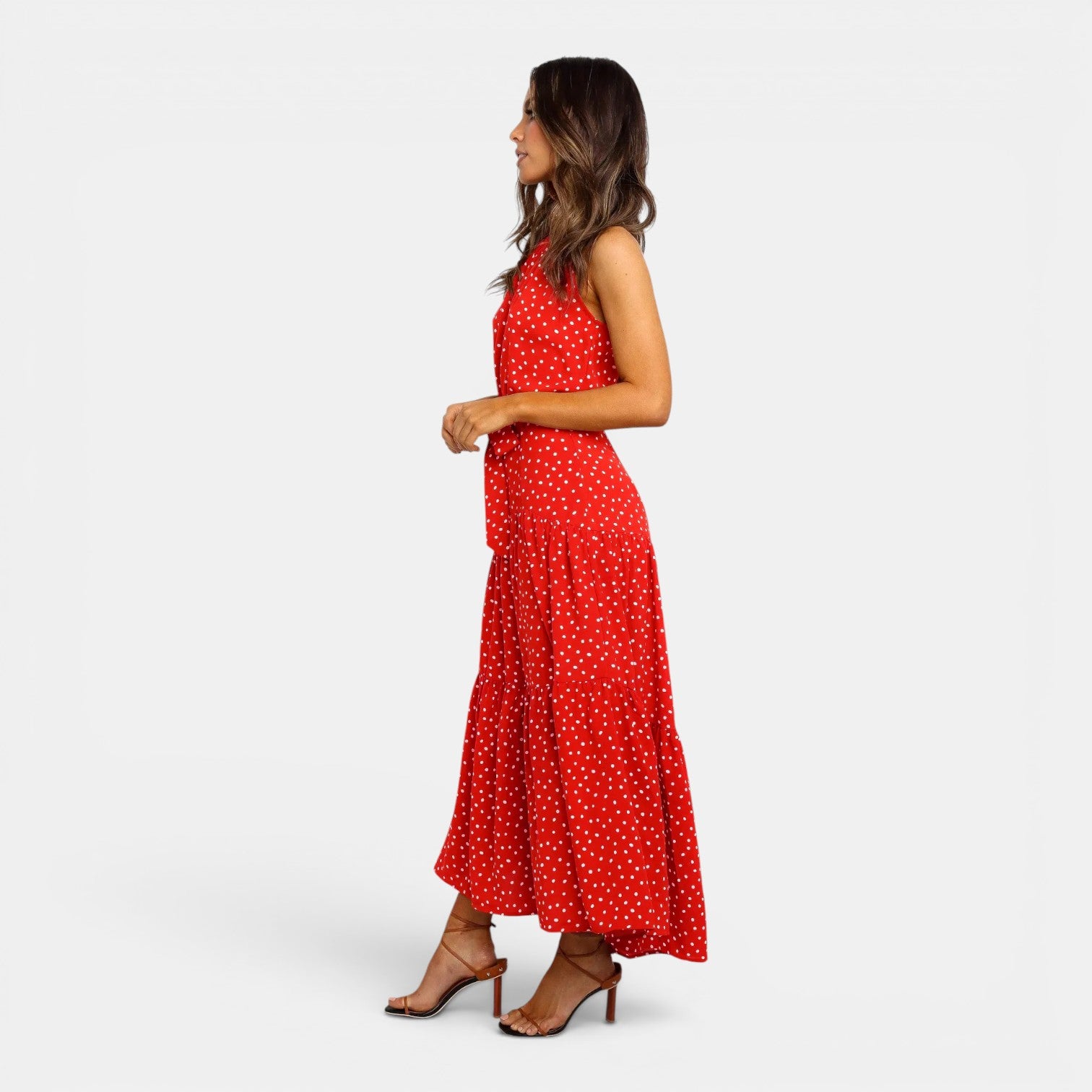 Monvaline | Women's Sleeveless Polka Dot Maxi Dress for Holidays & Beachwear