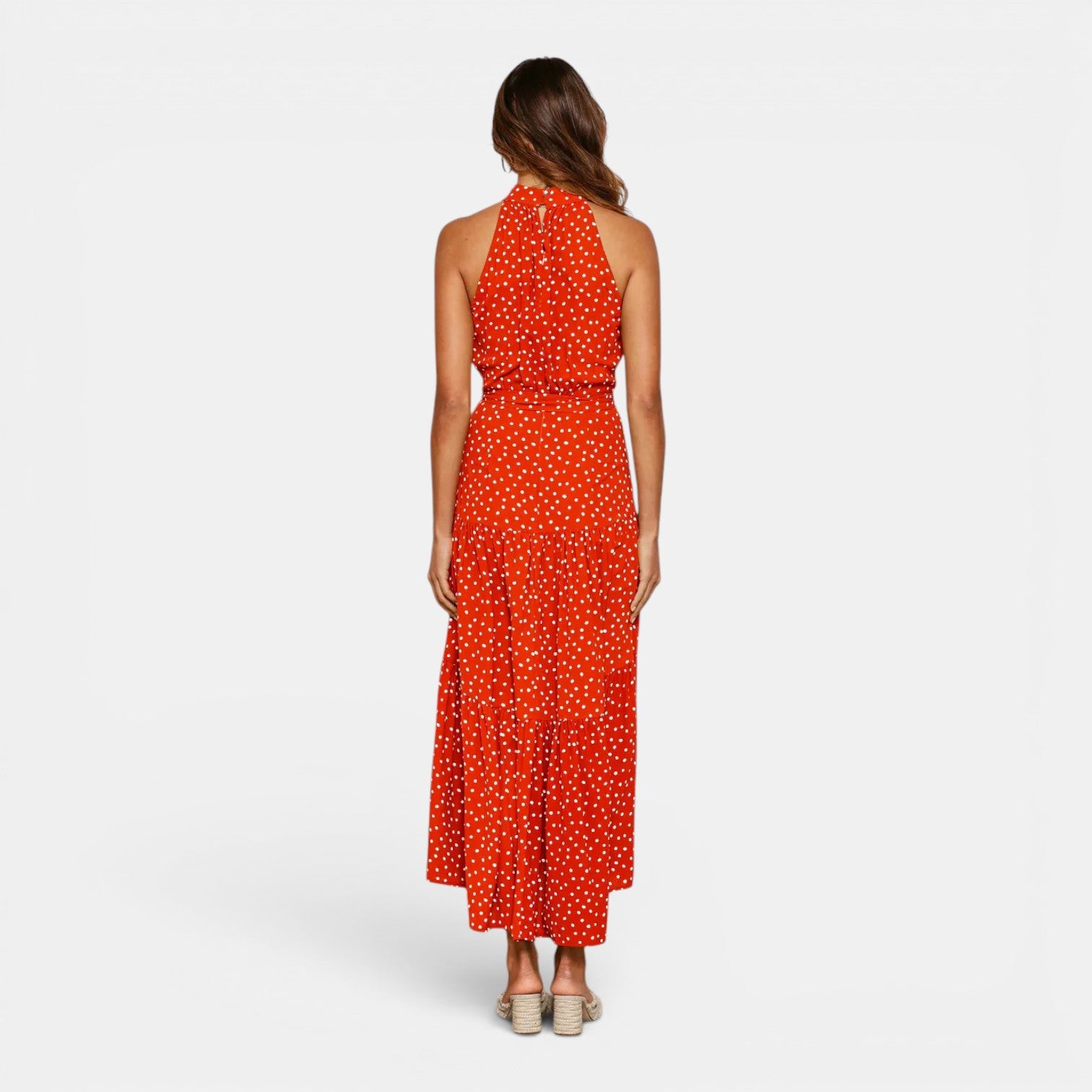 Monvaline | Women's Sleeveless Polka Dot Maxi Dress for Holidays & Beachwear