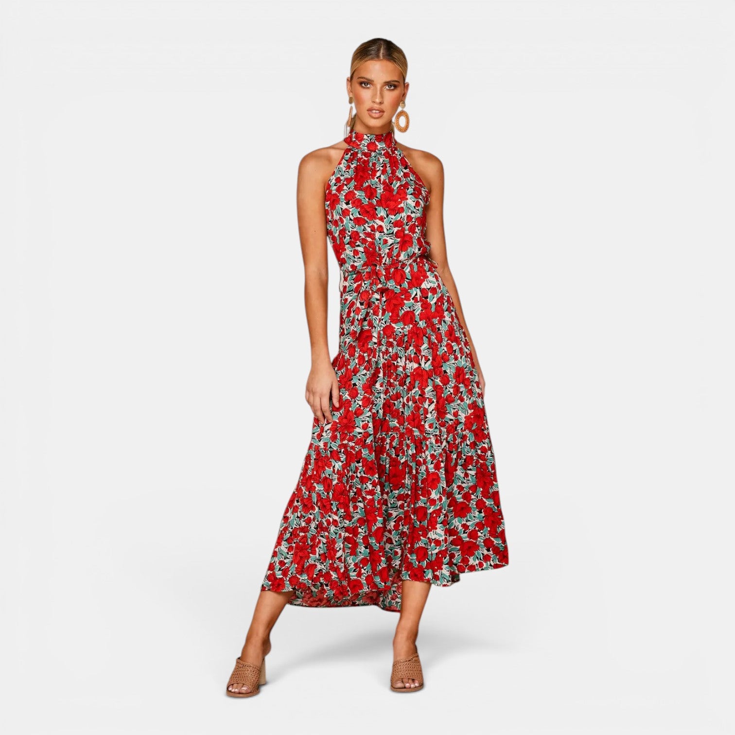 Monvaline | Women's Sleeveless Polka Dot Maxi Dress for Holidays & Beachwear