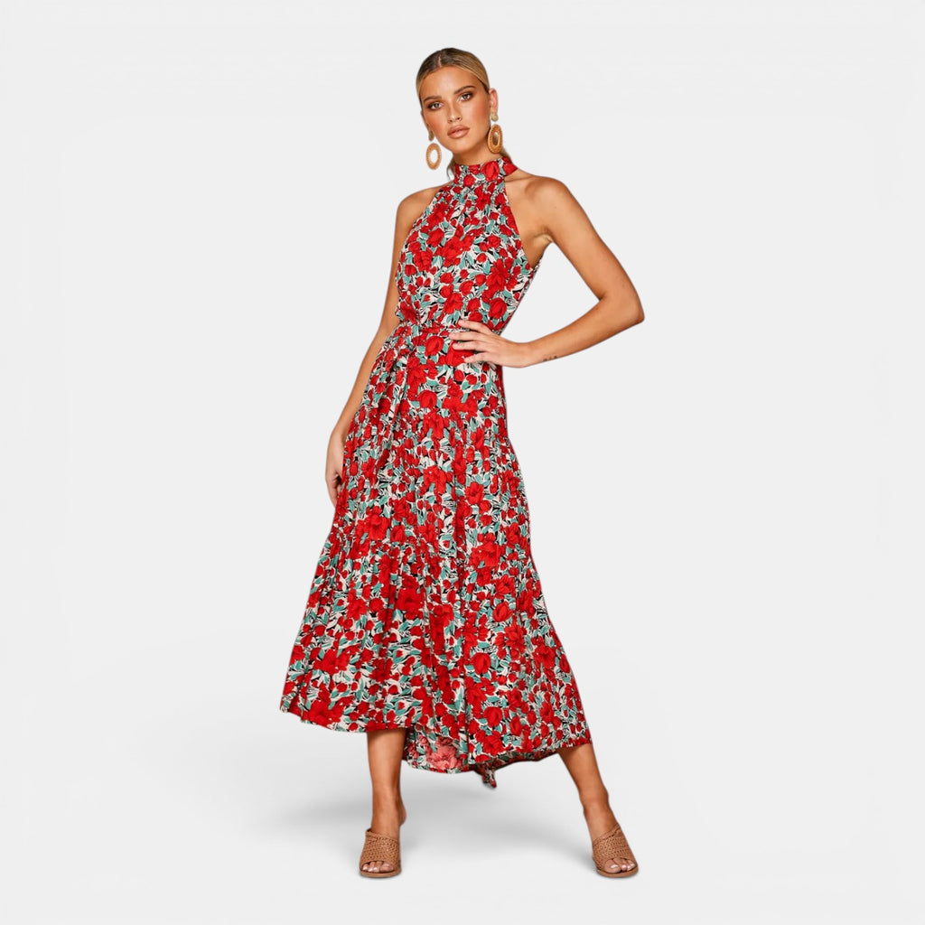 Monvaline | Women's Sleeveless Polka Dot Maxi Dress for Holidays & Beachwear