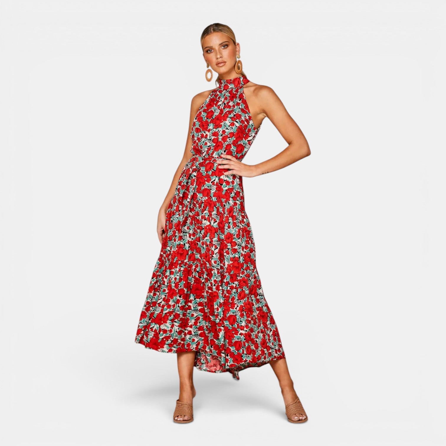 Monvaline | Women's Sleeveless Polka Dot Maxi Dress for Holidays & Beachwear