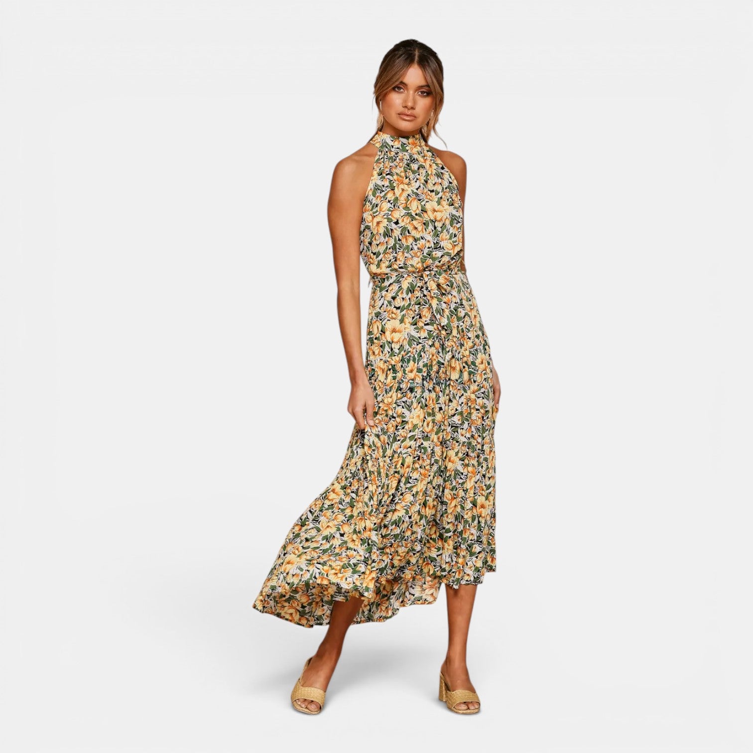 Monvaline | Women's Sleeveless Polka Dot Maxi Dress for Holidays & Beachwear