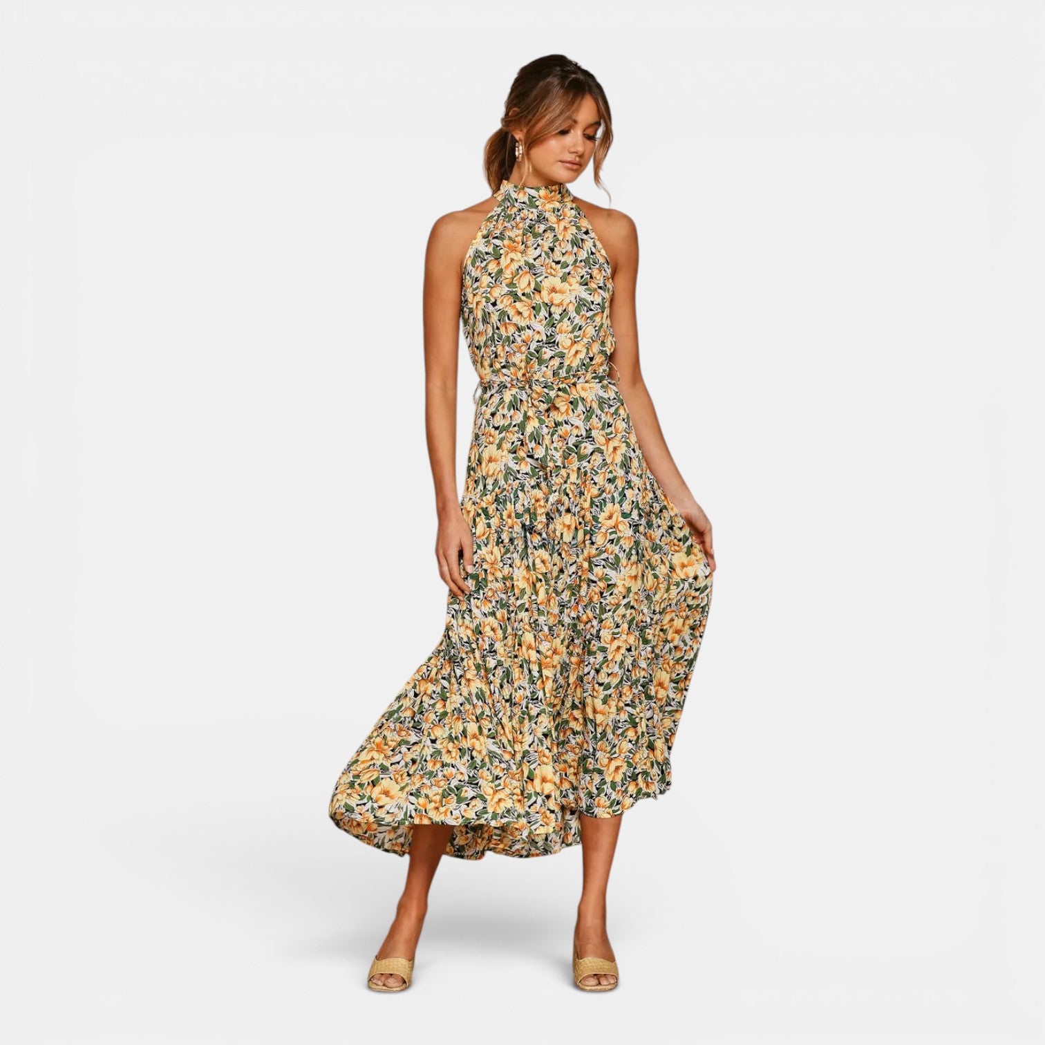 Monvaline | Women's Sleeveless Polka Dot Maxi Dress for Holidays & Beachwear