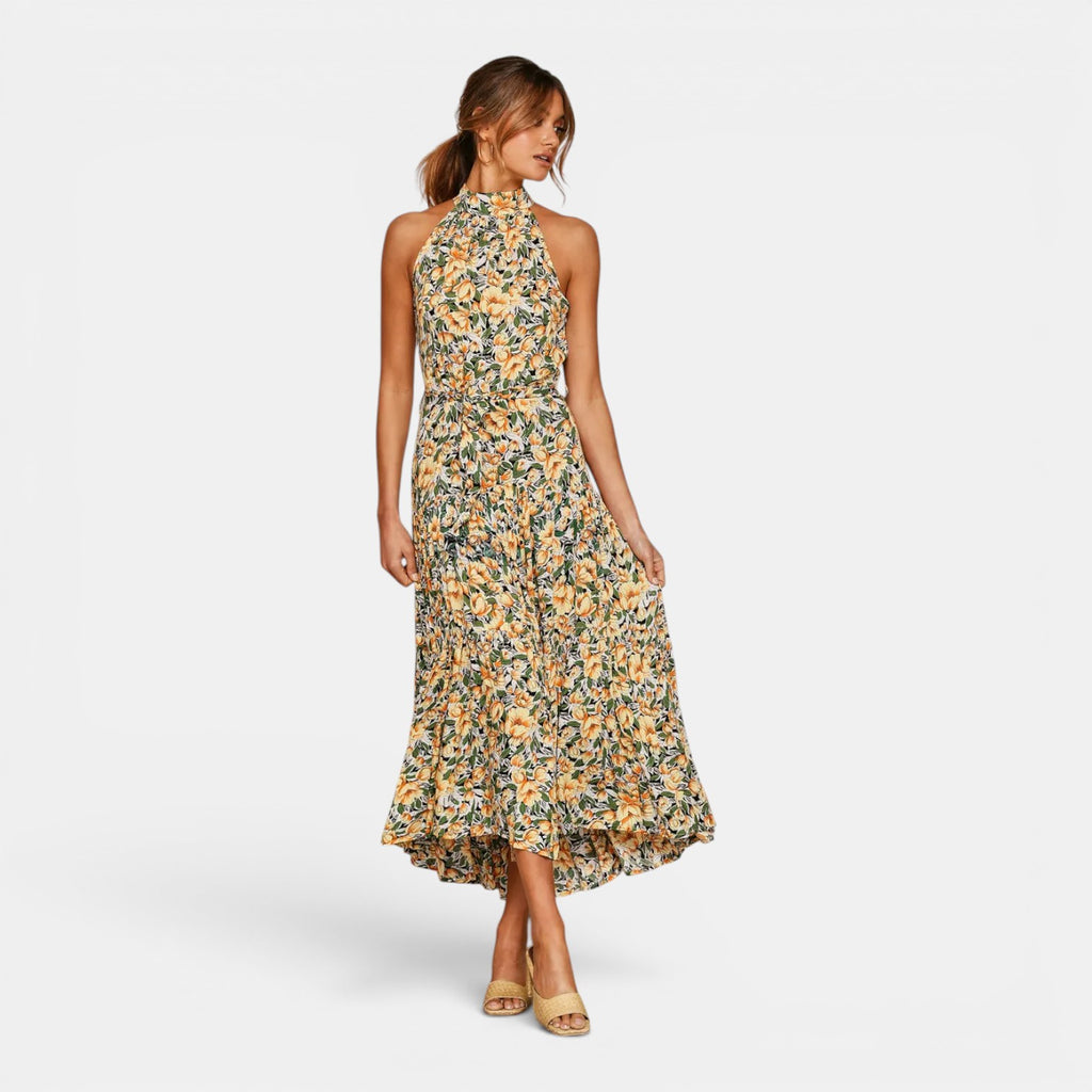 Monvaline | Women's Sleeveless Polka Dot Maxi Dress for Holidays & Beachwear