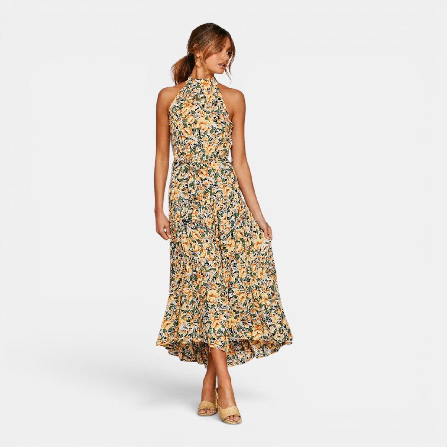 Monvaline | Women's Sleeveless Polka Dot Maxi Dress for Holidays & Beachwear
