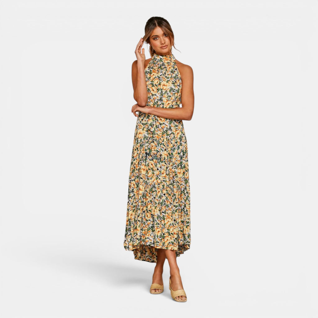 Monvaline | Women's Sleeveless Polka Dot Maxi Dress for Holidays & Beachwear