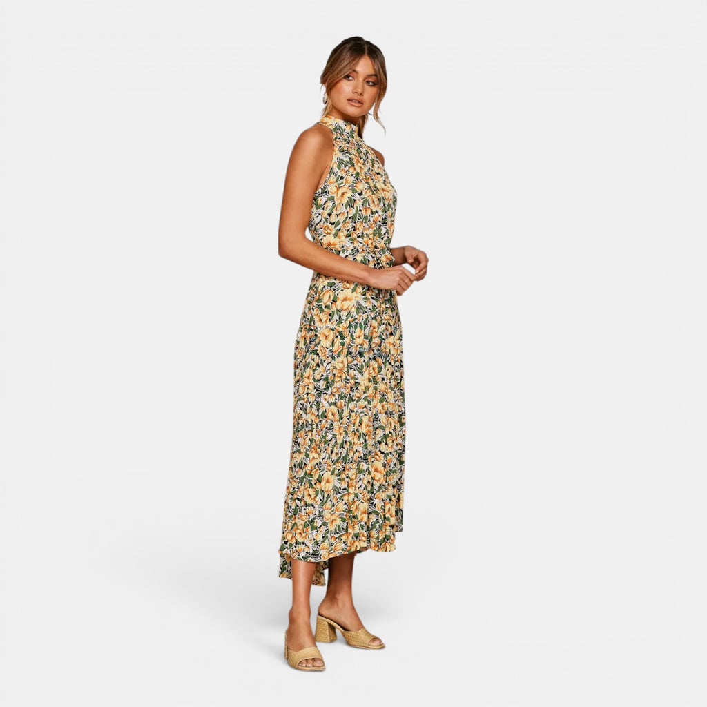 Monvaline | Women's Sleeveless Polka Dot Maxi Dress for Holidays & Beachwear