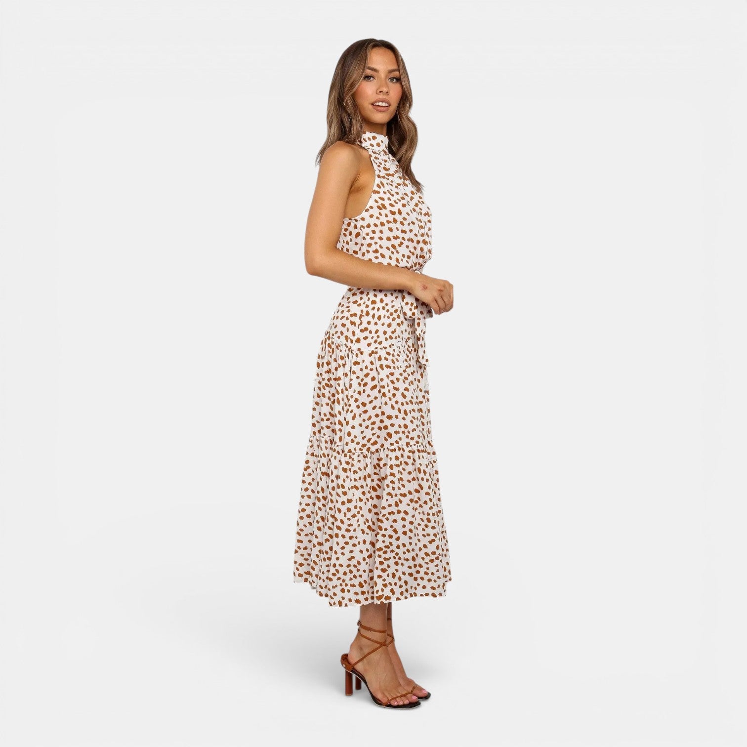 Monvaline | Women's Sleeveless Polka Dot Maxi Dress for Holidays & Beachwear