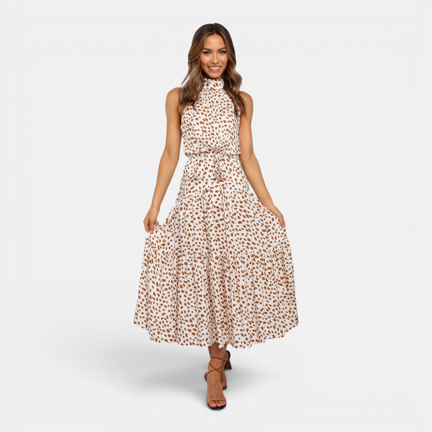 Monvaline | Women's Sleeveless Polka Dot Maxi Dress for Holidays & Beachwear