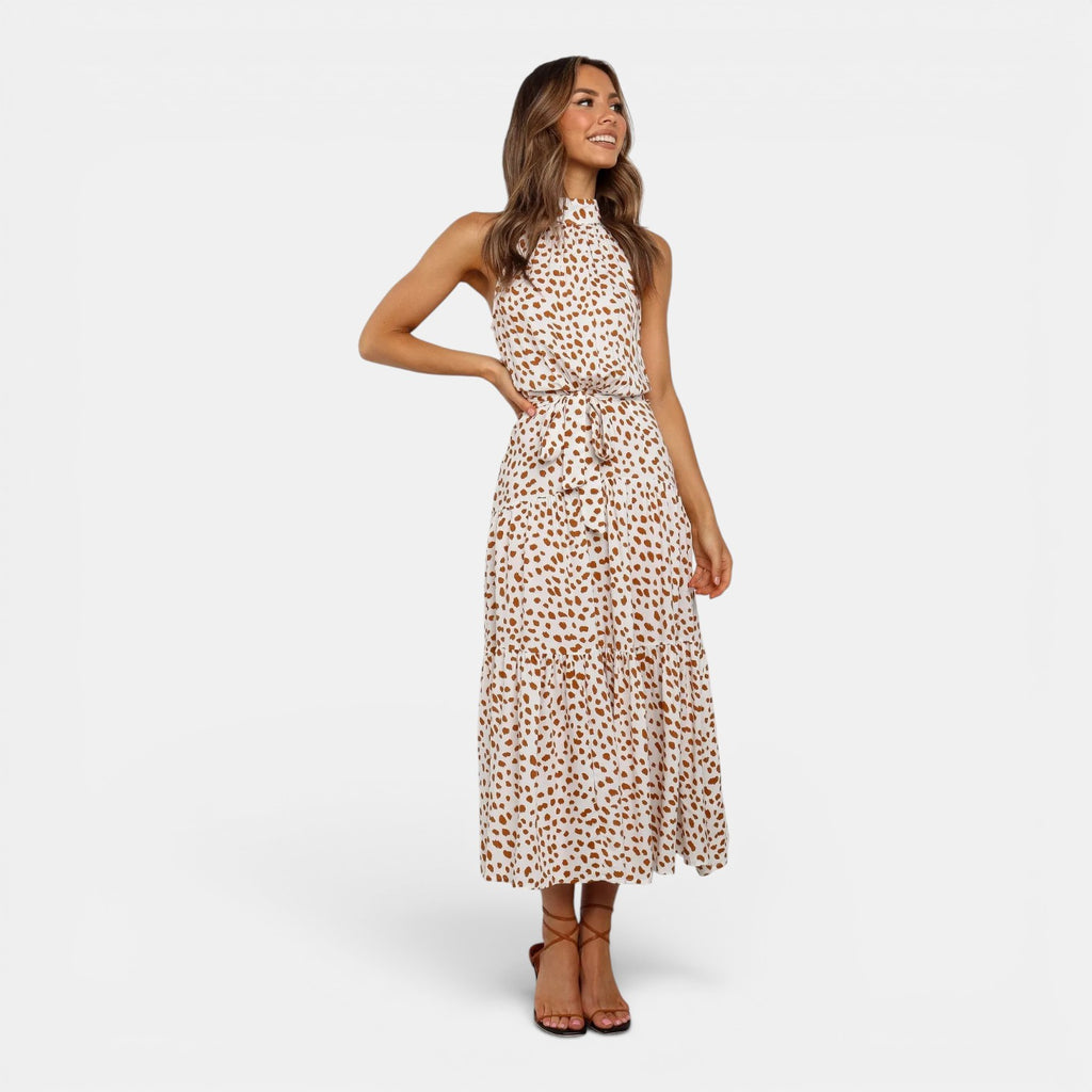 Monvaline | Women's Sleeveless Polka Dot Maxi Dress for Holidays & Beachwear