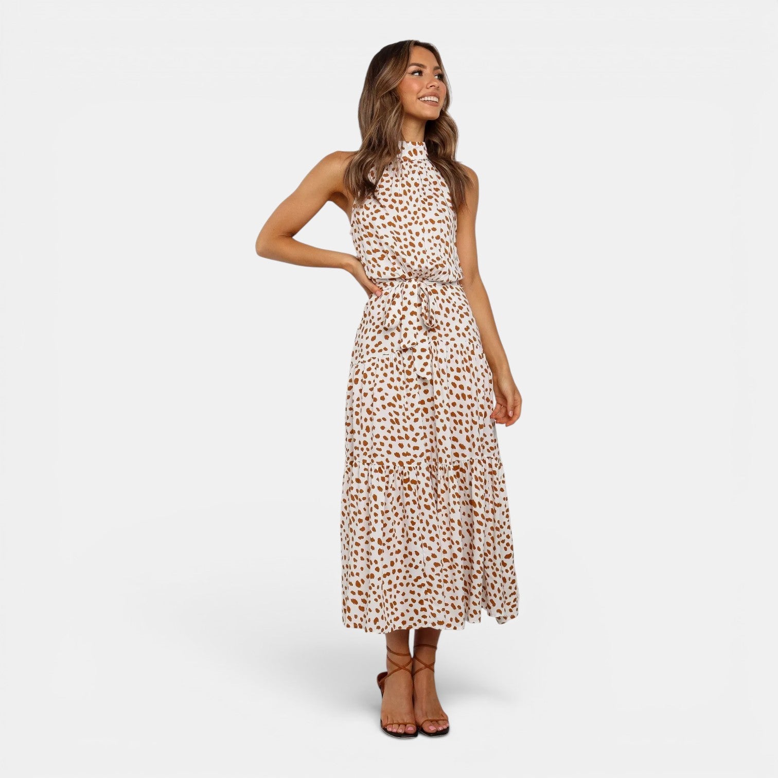 Monvaline | Women's Sleeveless Polka Dot Maxi Dress for Holidays & Beachwear