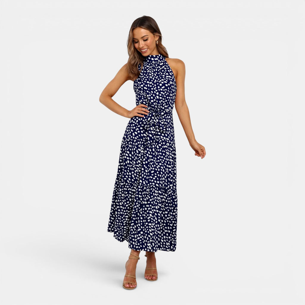 Monvaline | Women's Sleeveless Polka Dot Maxi Dress for Holidays & Beachwear
