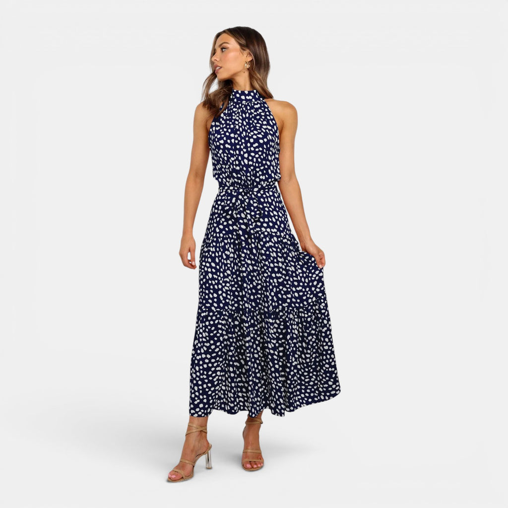 Monvaline | Women's Sleeveless Polka Dot Maxi Dress for Holidays & Beachwear