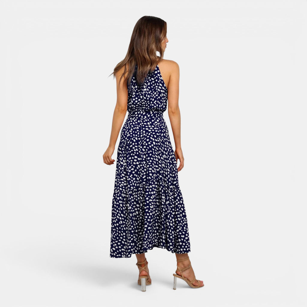 Monvaline | Women's Sleeveless Polka Dot Maxi Dress for Holidays & Beachwear