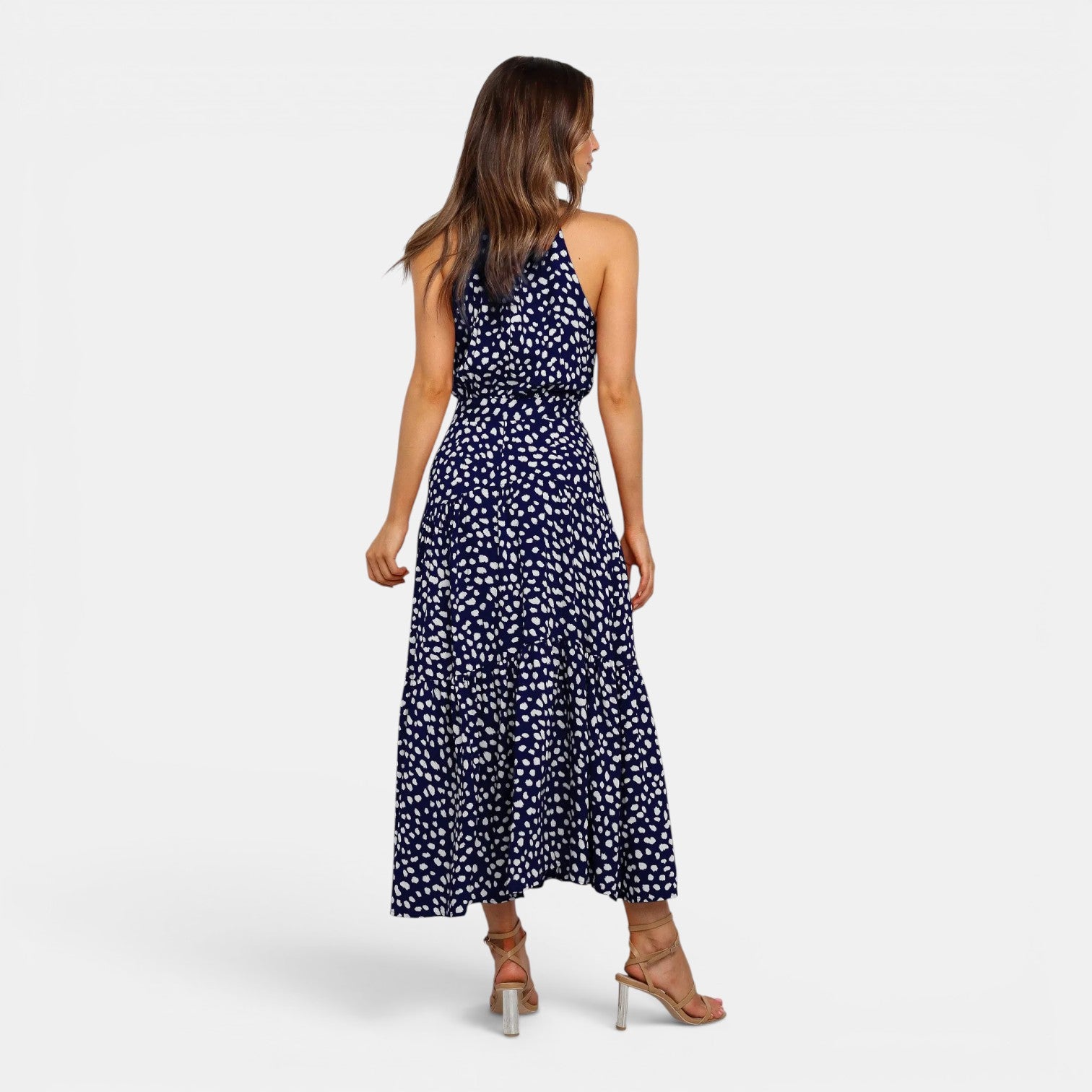 Monvaline | Women's Sleeveless Polka Dot Maxi Dress for Holidays & Beachwear