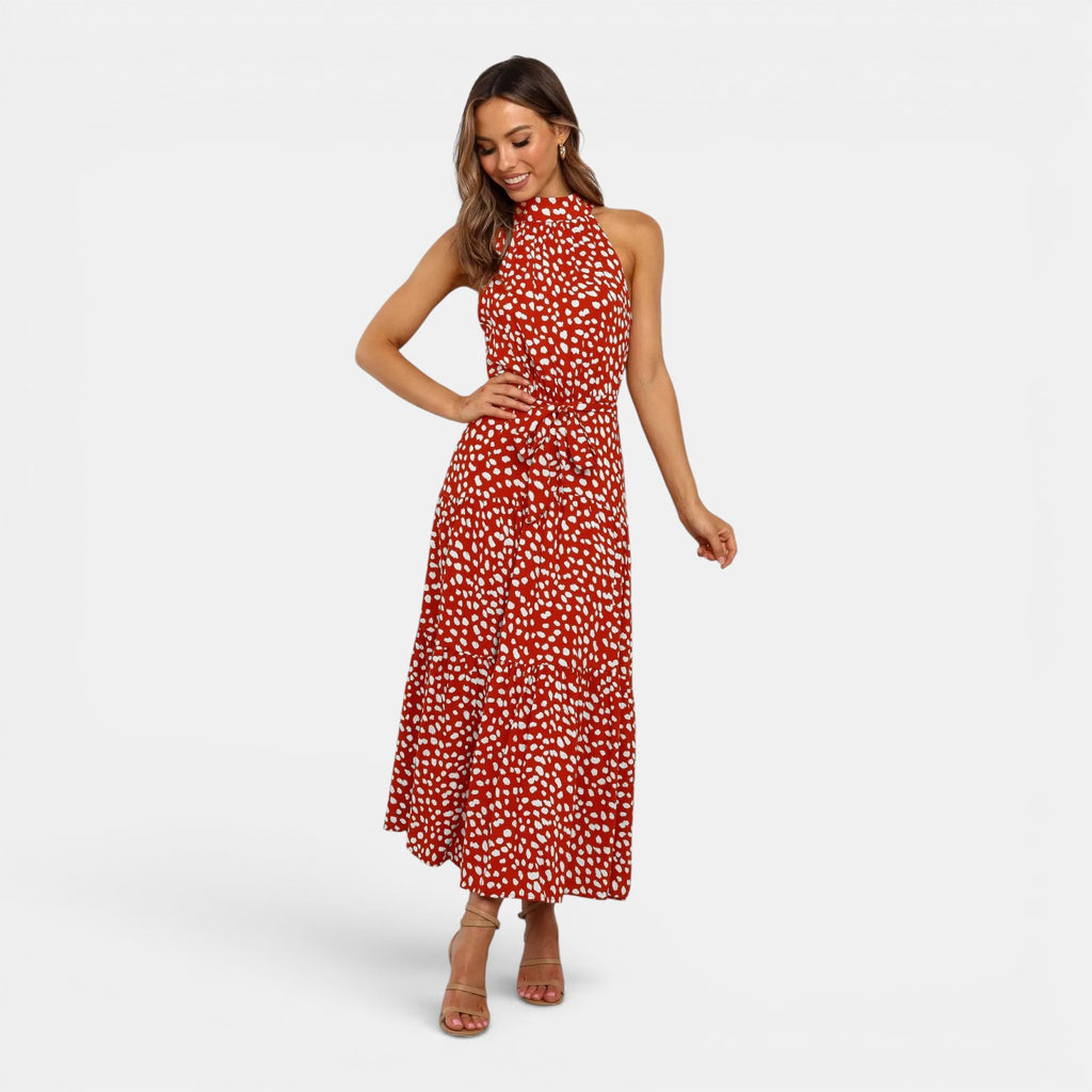 Monvaline | Women's Sleeveless Polka Dot Maxi Dress for Holidays & Beachwear