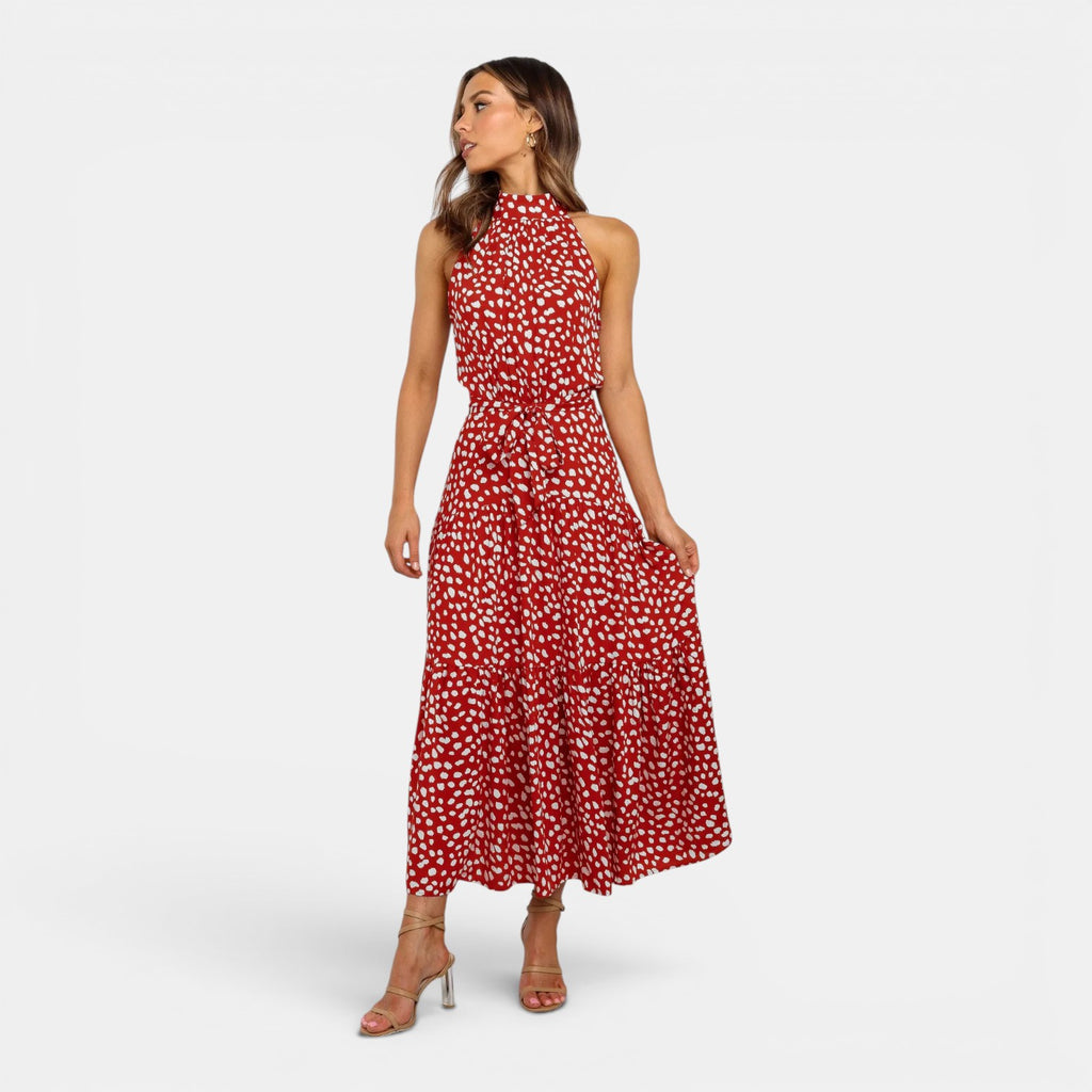 Monvaline | Women's Sleeveless Polka Dot Maxi Dress for Holidays & Beachwear