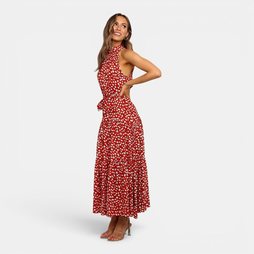 Monvaline | Women's Sleeveless Polka Dot Maxi Dress for Holidays & Beachwear