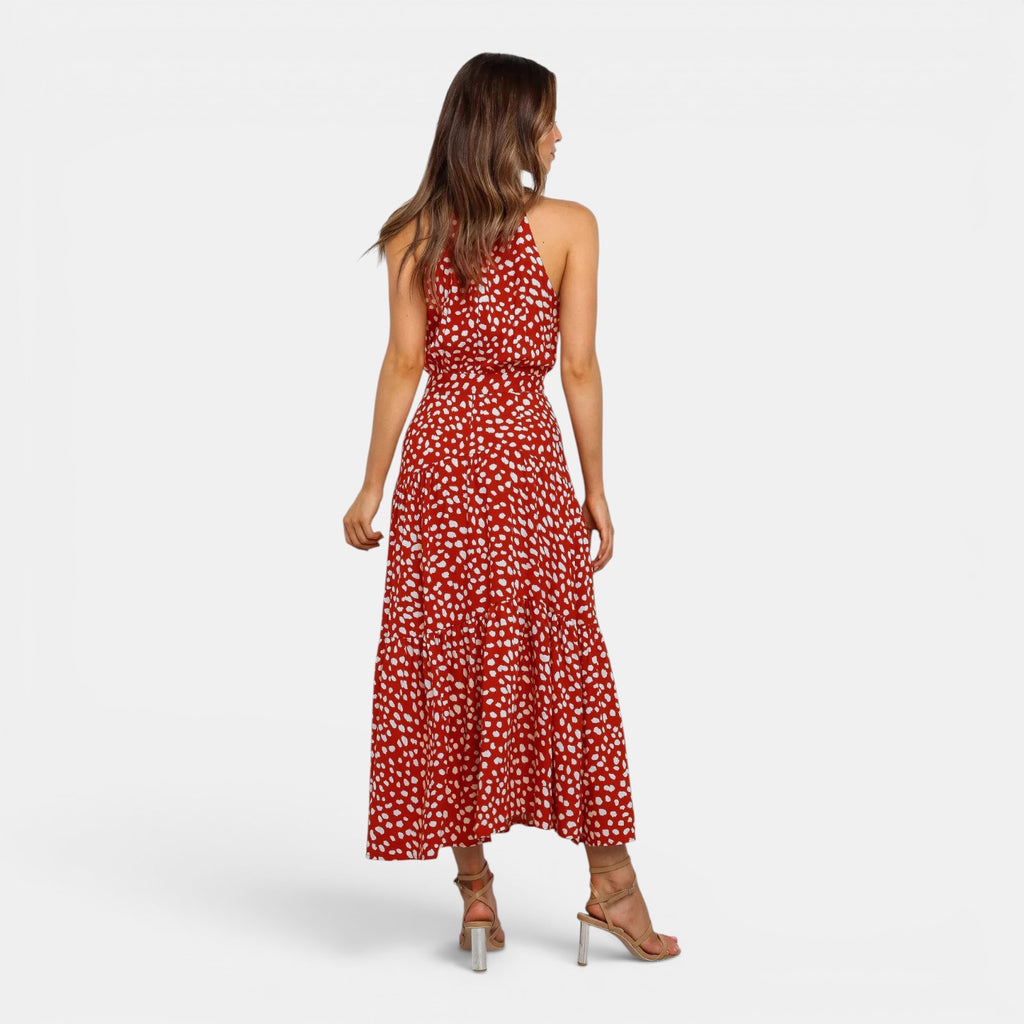 Monvaline | Women's Sleeveless Polka Dot Maxi Dress for Holidays & Beachwear