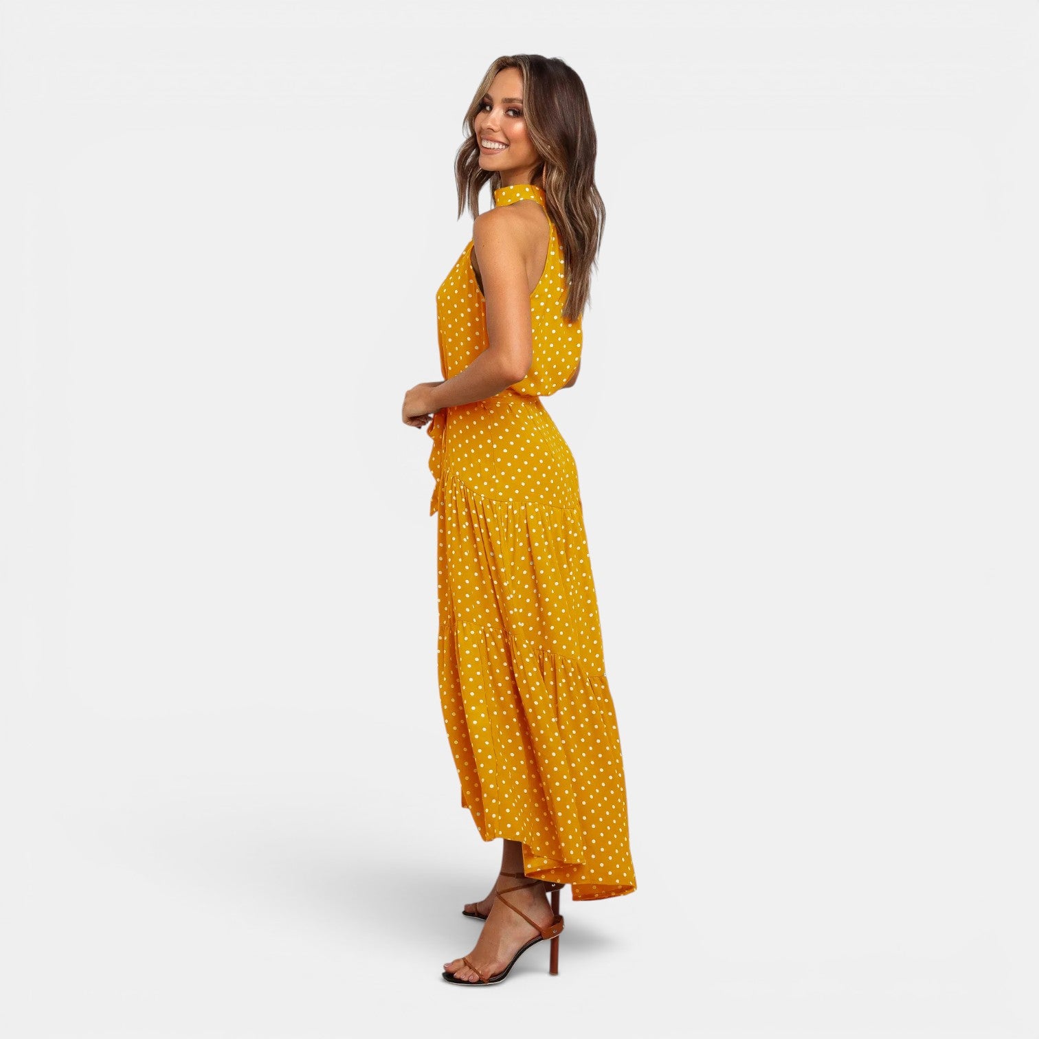 Monvaline | Women's Sleeveless Polka Dot Maxi Dress for Holidays & Beachwear