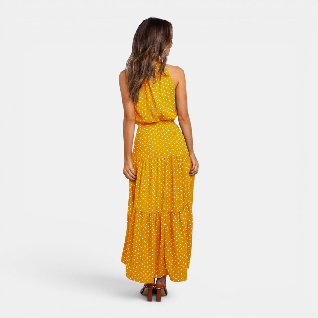 Monvaline | Women's Sleeveless Polka Dot Maxi Dress for Holidays & Beachwear