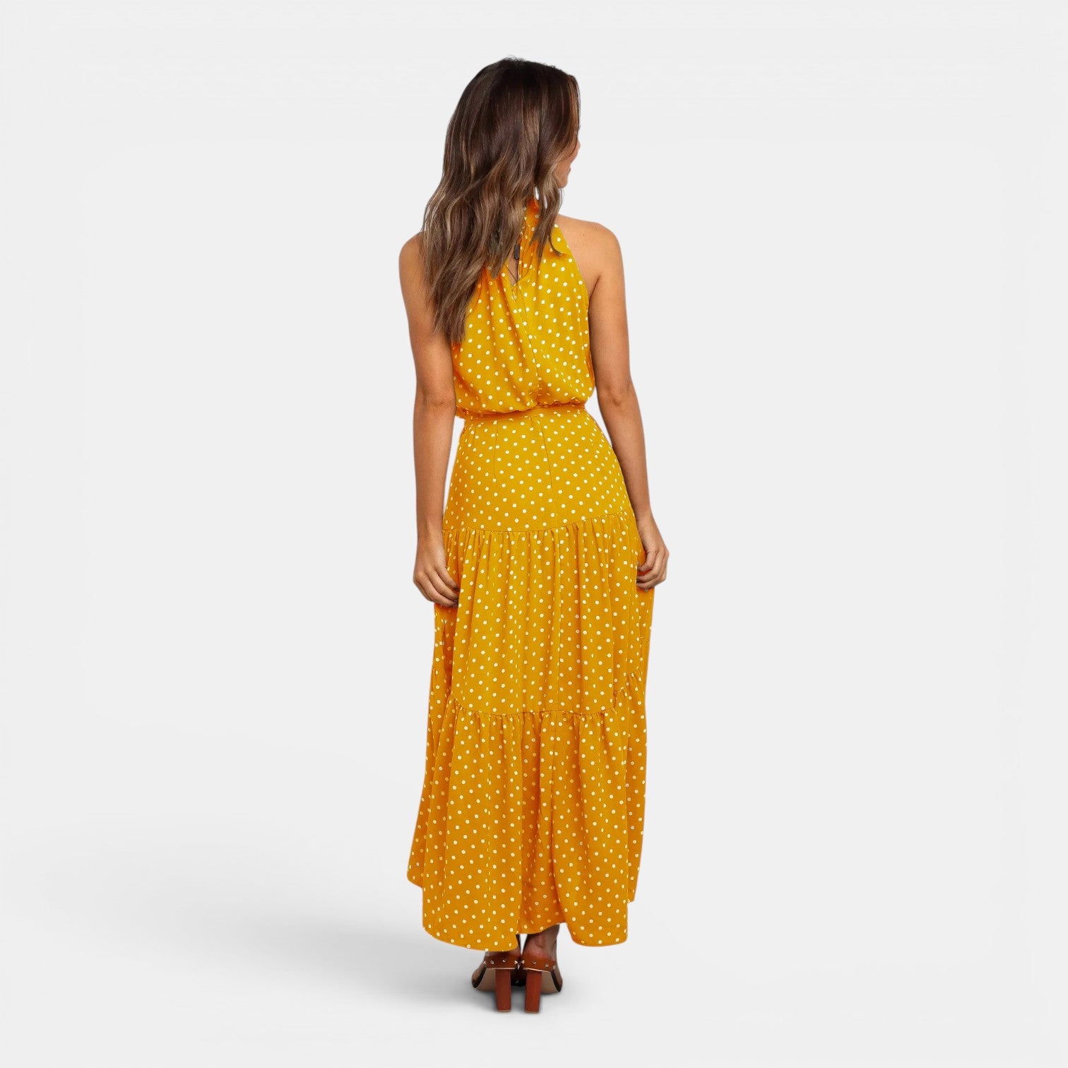 Monvaline | Women's Sleeveless Polka Dot Maxi Dress for Holidays & Beachwear