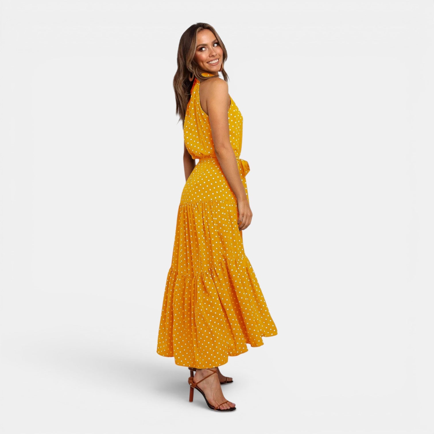 Monvaline | Women's Sleeveless Polka Dot Maxi Dress for Holidays & Beachwear