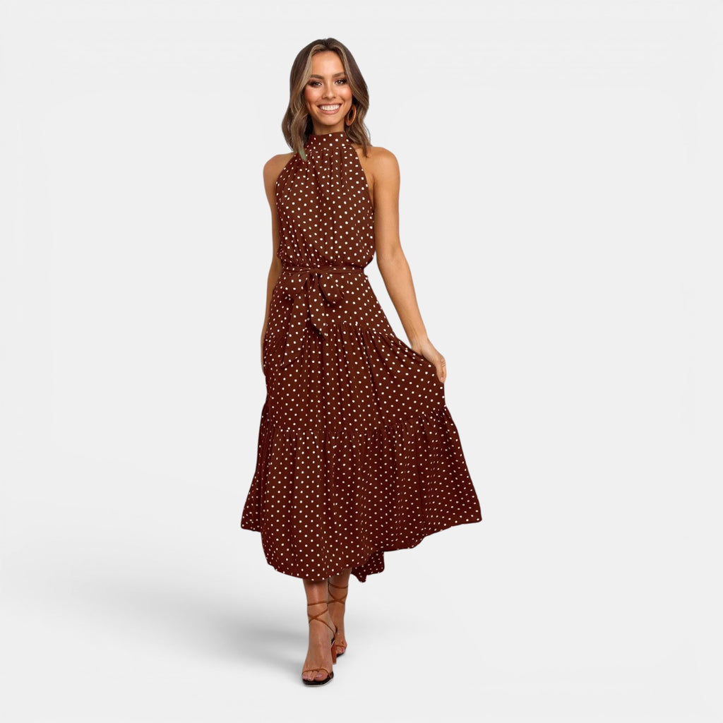Monvaline | Women's Sleeveless Polka Dot Maxi Dress for Holidays & Beachwear