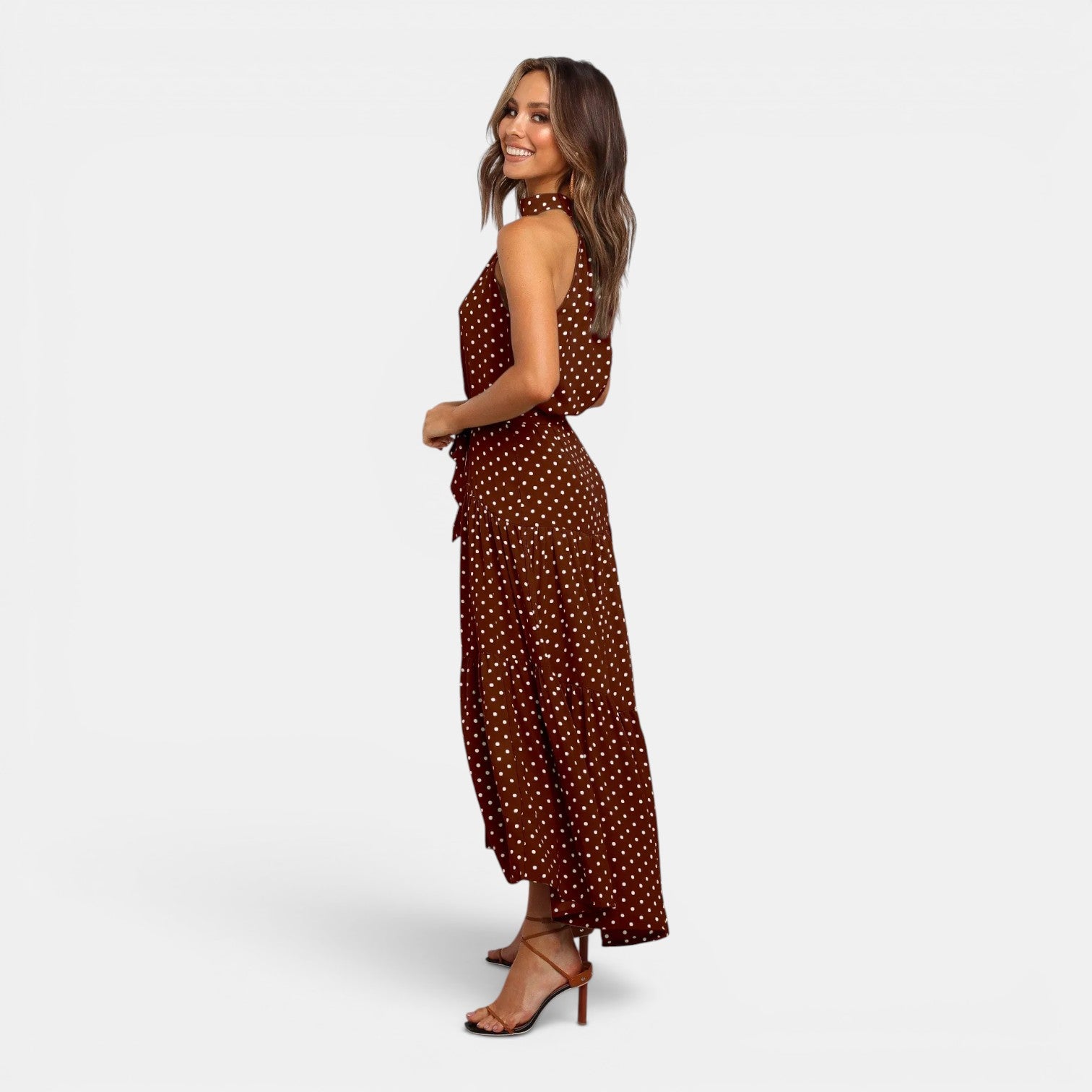 Monvaline | Women's Sleeveless Polka Dot Maxi Dress for Holidays & Beachwear