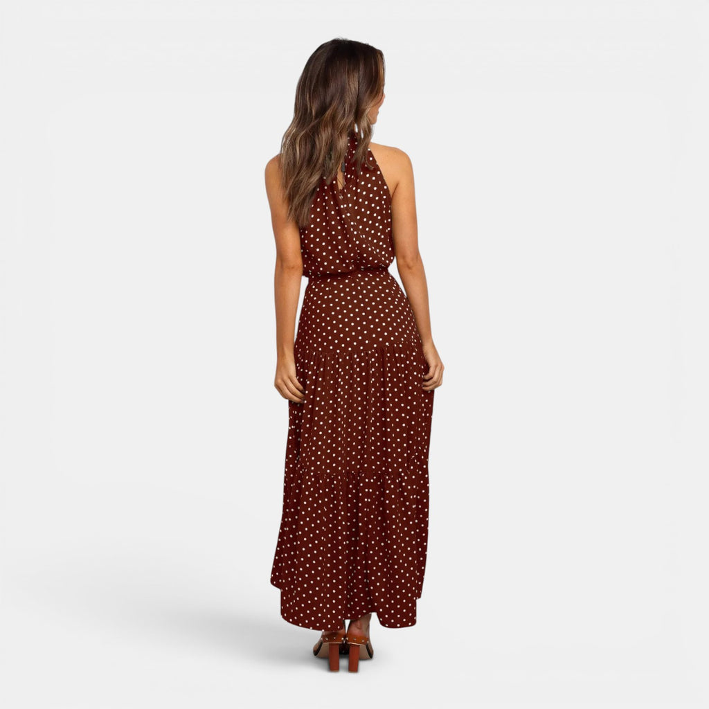 Monvaline | Women's Sleeveless Polka Dot Maxi Dress for Holidays & Beachwear