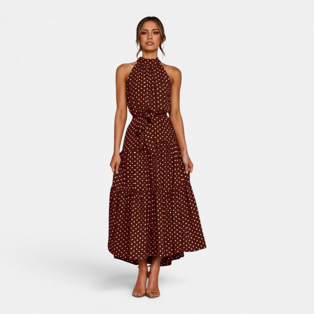 Monvaline | Women's Sleeveless Polka Dot Maxi Dress for Holidays & Beachwear