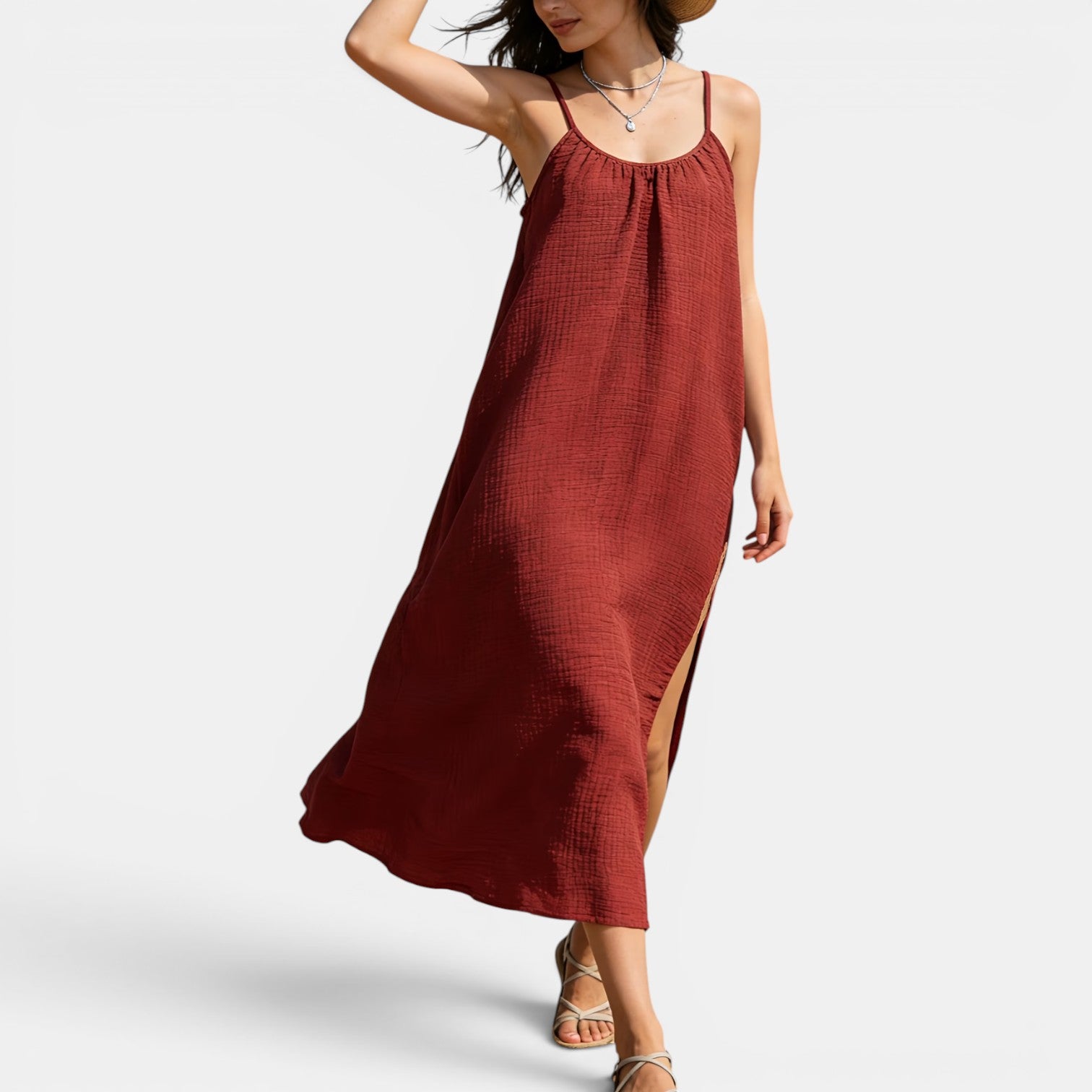 Monvaline | Women’s Sleeveless Holiday Midi Dress – Comfortable Summer Fit