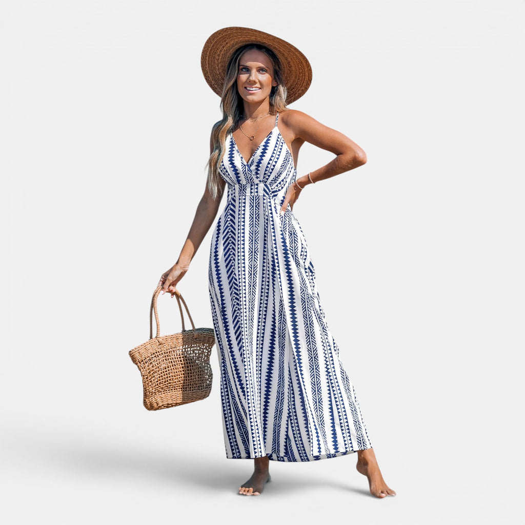 Monvaline | Women's Geometric Maxi Dress Sleeveless Relaxed Fit Summer