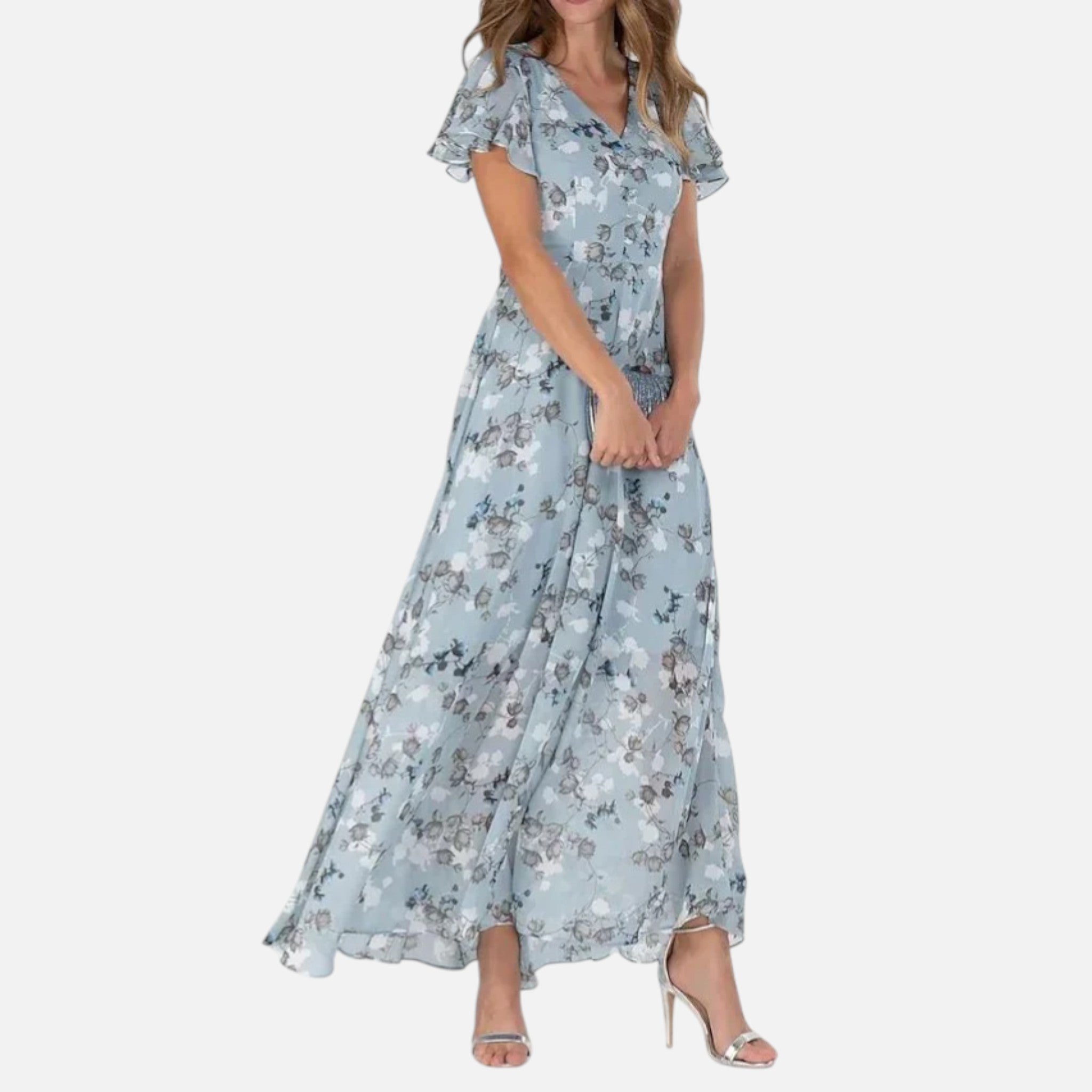 Monvaline | Women’s Floral Midi Dress Lightweight Breathable Slim Fit Elegant