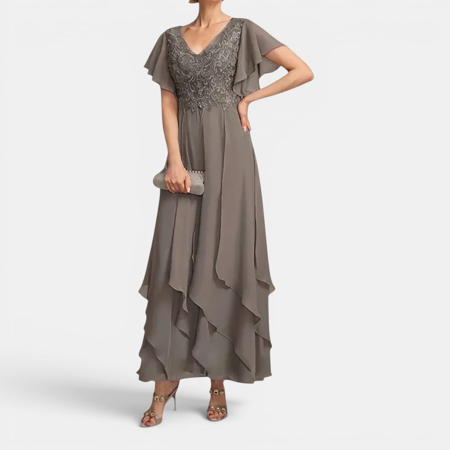 Monvaline | Women’s Lace Chiffon Occasion Dress