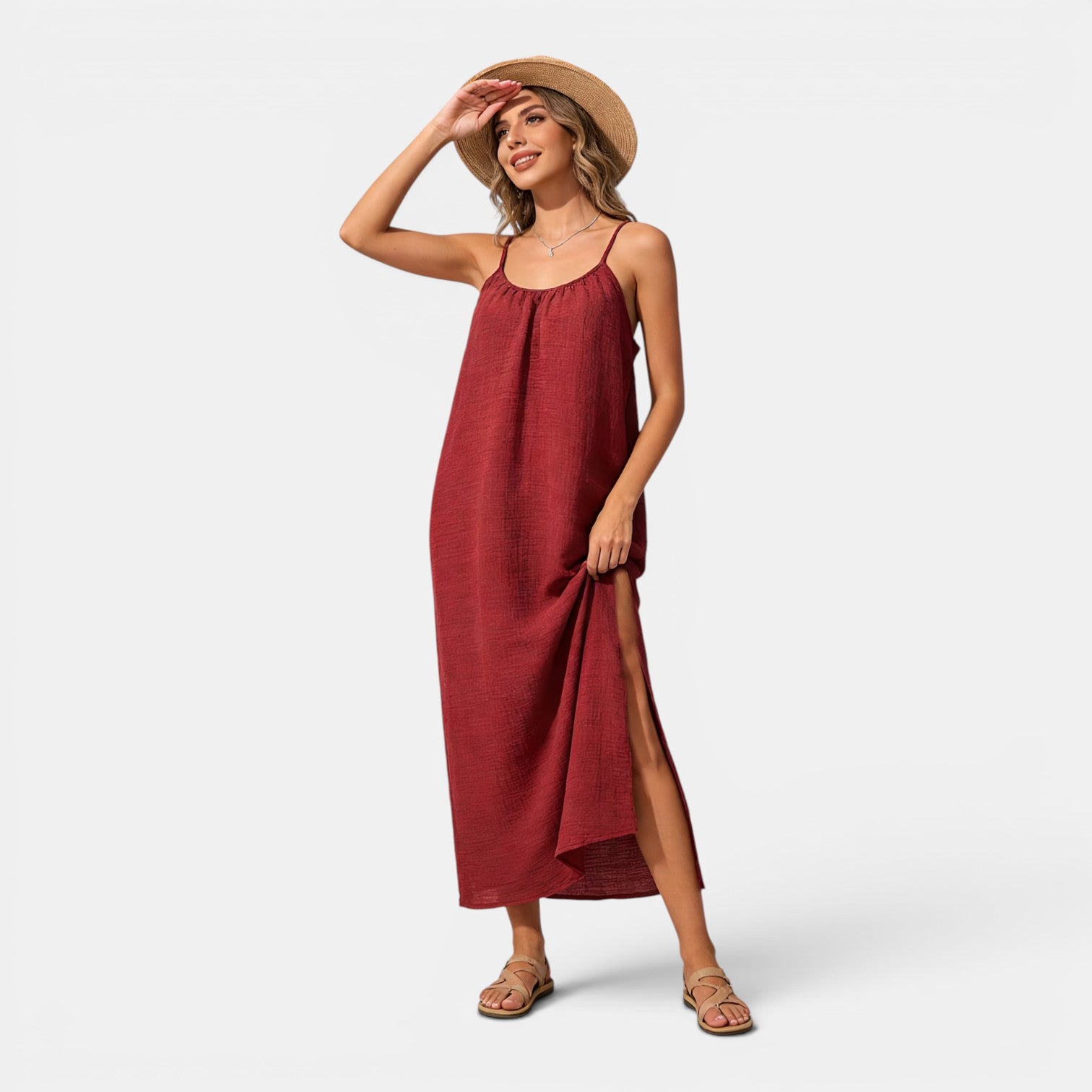 Monvaline | Women’s Sleeveless Holiday Midi Dress – Comfortable Summer Fit