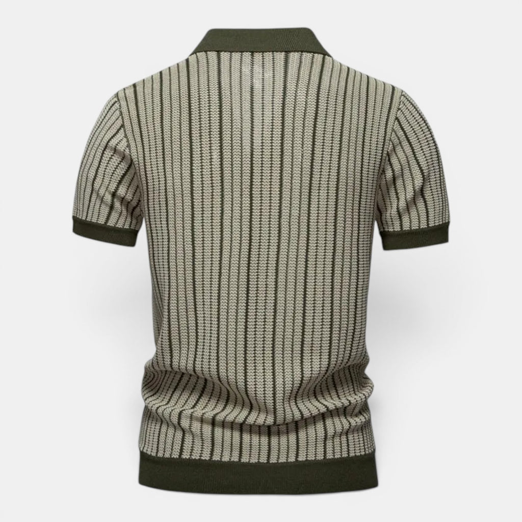 Monvaline | Men's Knitted Striped Shirt Lightweight Summer Relaxed Fit