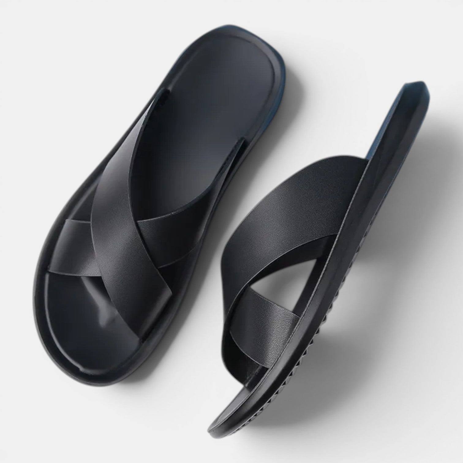 Monvaline | Men's Leather Cross Strap Slide Sandals – Comfort Summer Fit
