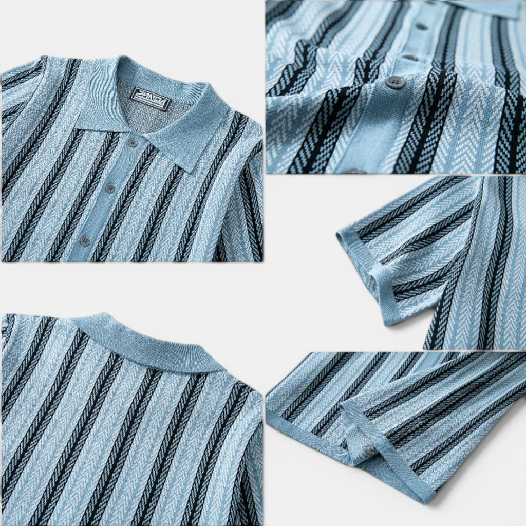 Monvaline | Men's Striped Knit Polo Shirt Smart Casual Summer Wear